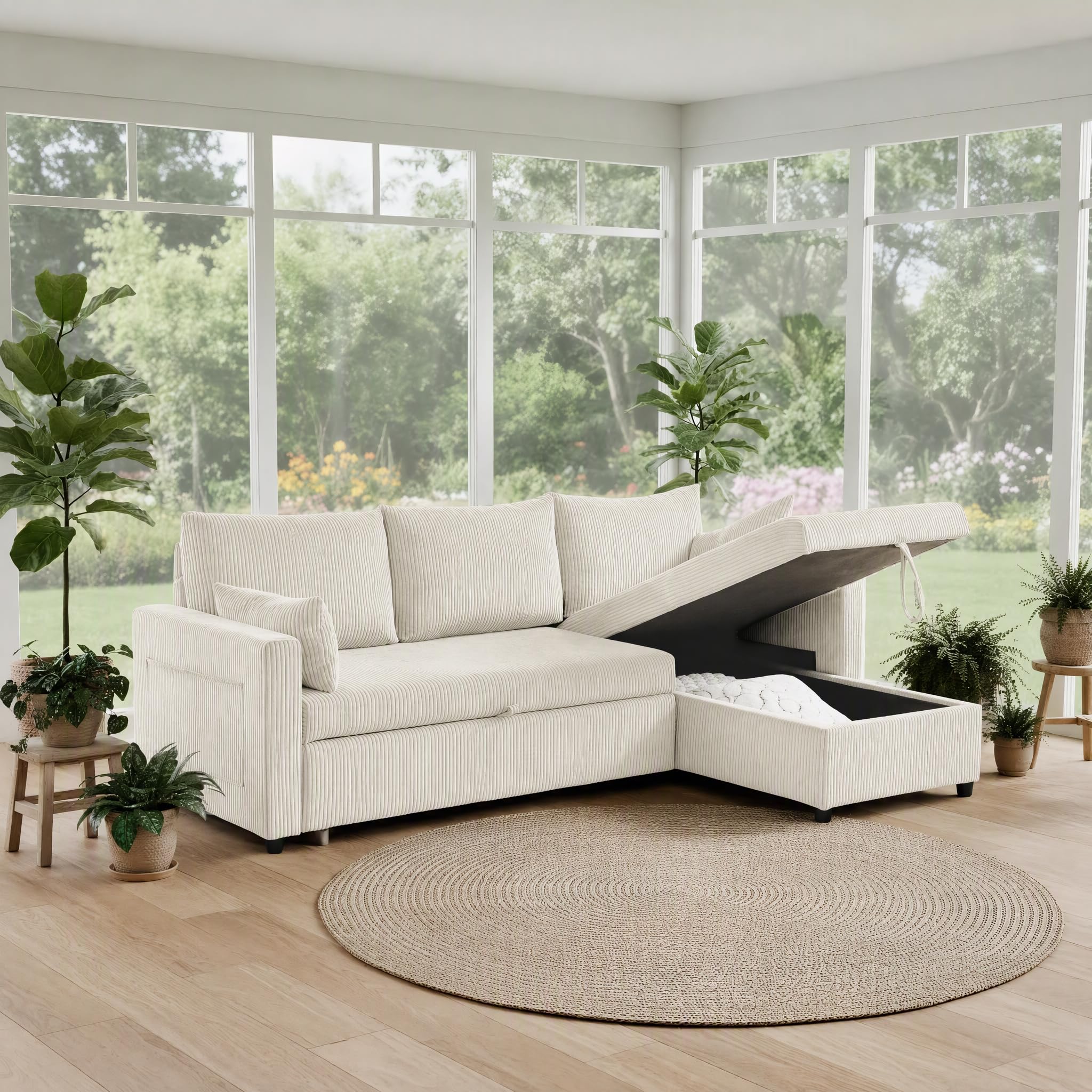 86" L-Shaped Sectional Sleeper Sofa with Chaise