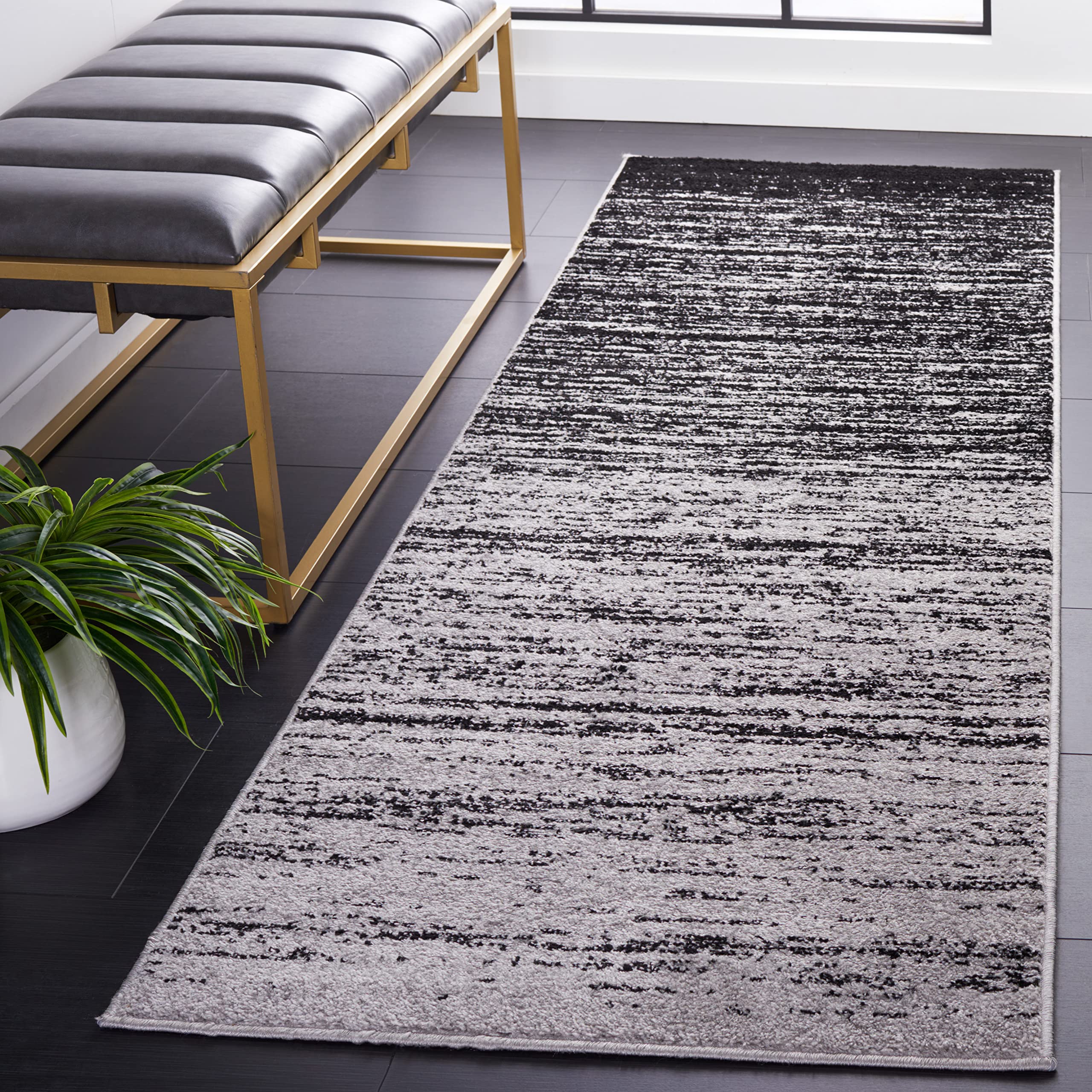 SAFAVIEH Adirondack Collection Runner Rug - 2'6" x 6', Silver & Black, Modern Ombre Design, Non-Shedding & Easy Care, Ideal for High Traffic Areas in Living Room, Bedroom (ADR113A)