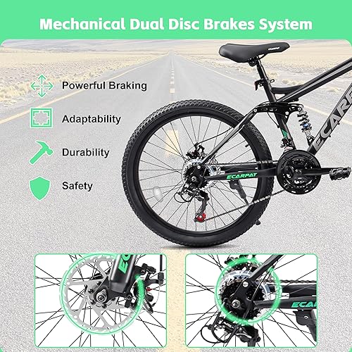 Miniatura 22 de 24/26/27.5 Inch Wheel Mountain Bike, 21 Speed MTB Bike with Full/Front Suspension, Steel Frame and Dual Disc Brakes, Adult Mens Outdoor Cycling