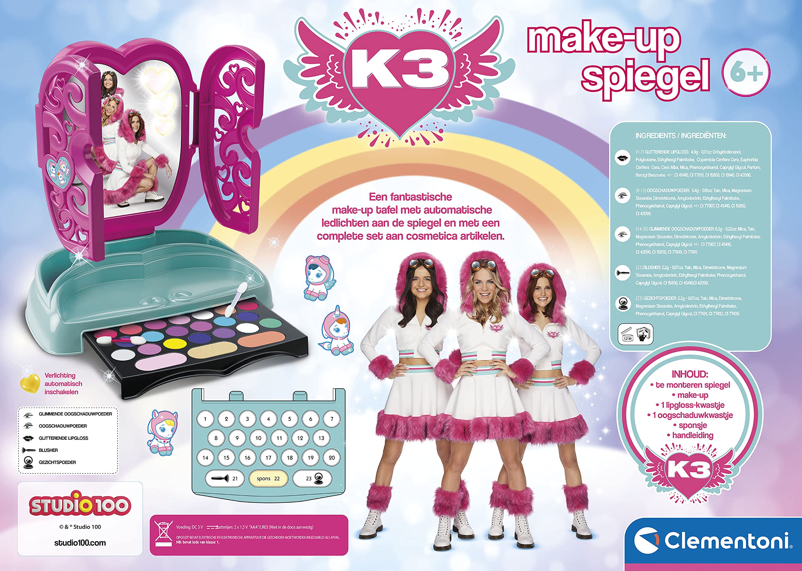 Clementoni Kit Art & Crafts K3 - Make Up Spiegel, Trucco di giocattoli, Trucco per bambini, Kit di Design Moda per Bambini, 6-8 anni, 66966