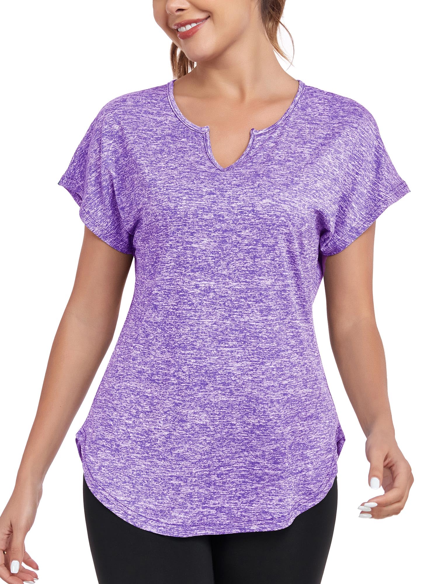 Abrooical Women's Short Sleeve Workout Shirts V Neck Exercise Yoga Basic Top Quick Dry Side Split