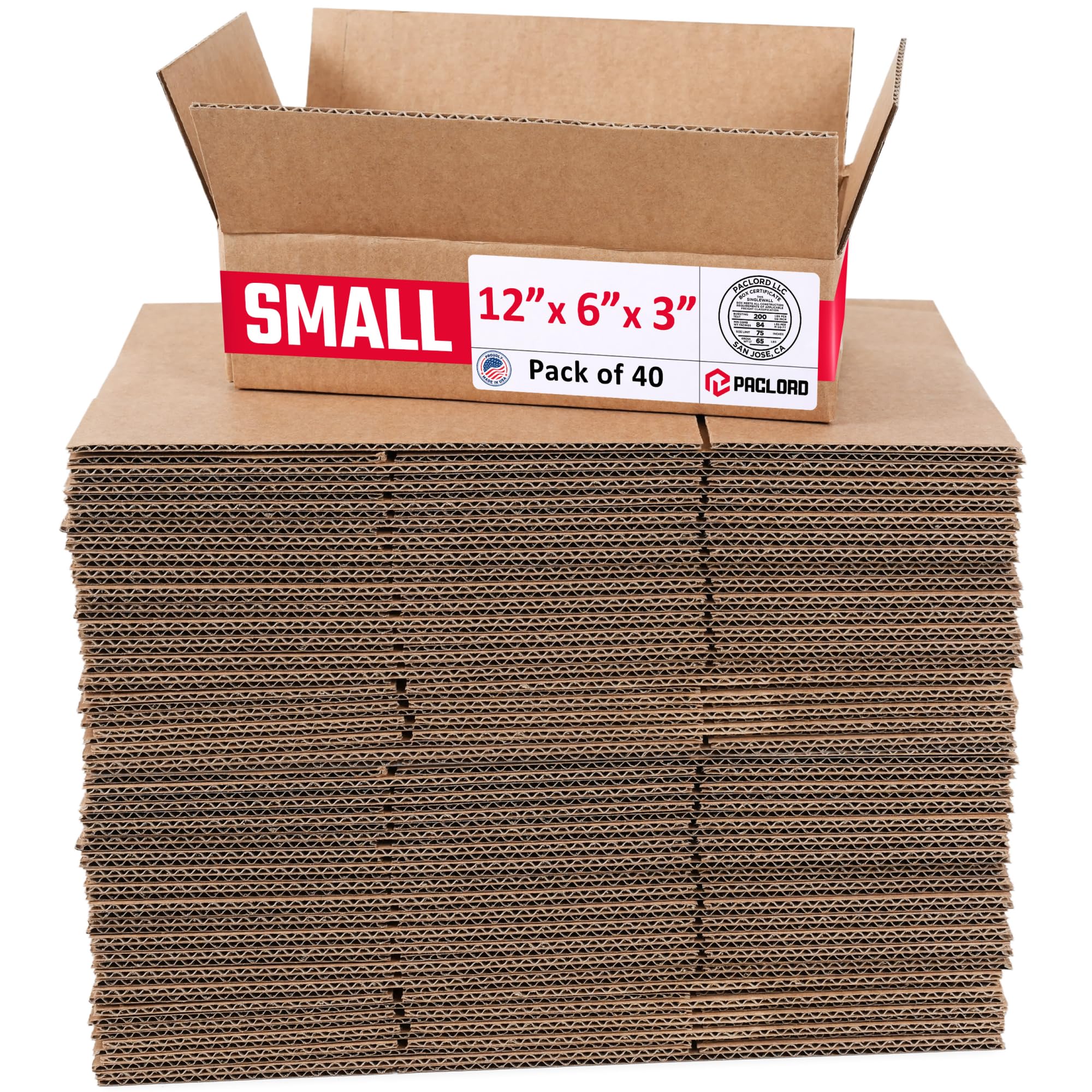 Small Cardboard Boxes 12"L x 6"W x 3"H (Pack of 40) - USA-Made Packing Boxes for Moving, Shipping, or Storage - USPS, UPS, FedEx Approved - Professional Packing Supplies for Moving | USA-Made Packing Boxes for Moving, Shipping, or Storage - USPS, UPS, FedEx Approved - Professional Packing Supplies