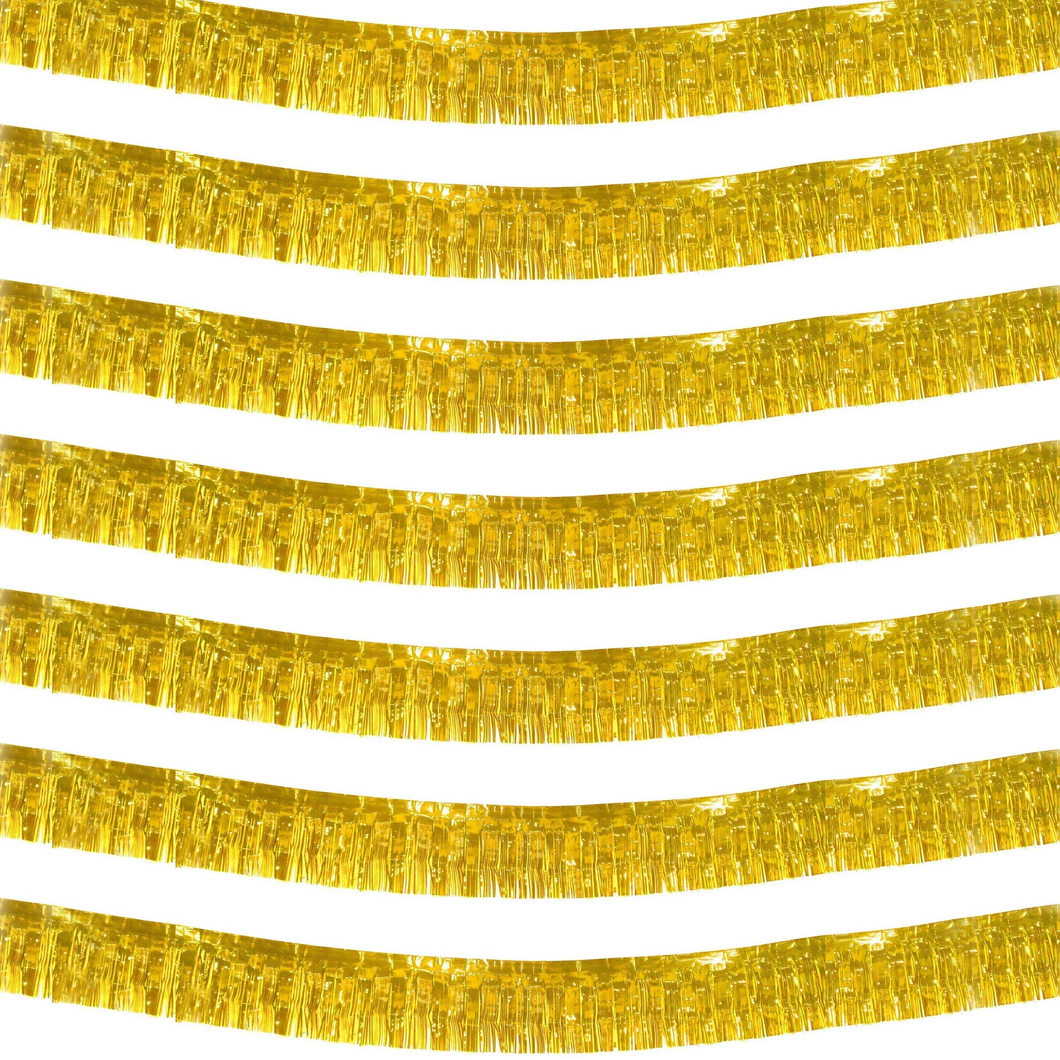 10 Feet Long Roll Gold Foil Fringe Garland - Pack of 7 | Shiny Metallic Tassle Banner | Ideal for Parade Floats, Bridal Shower, Bachelorette, Wedding, Birthday | Wall Hanging Fringe Garland Banner