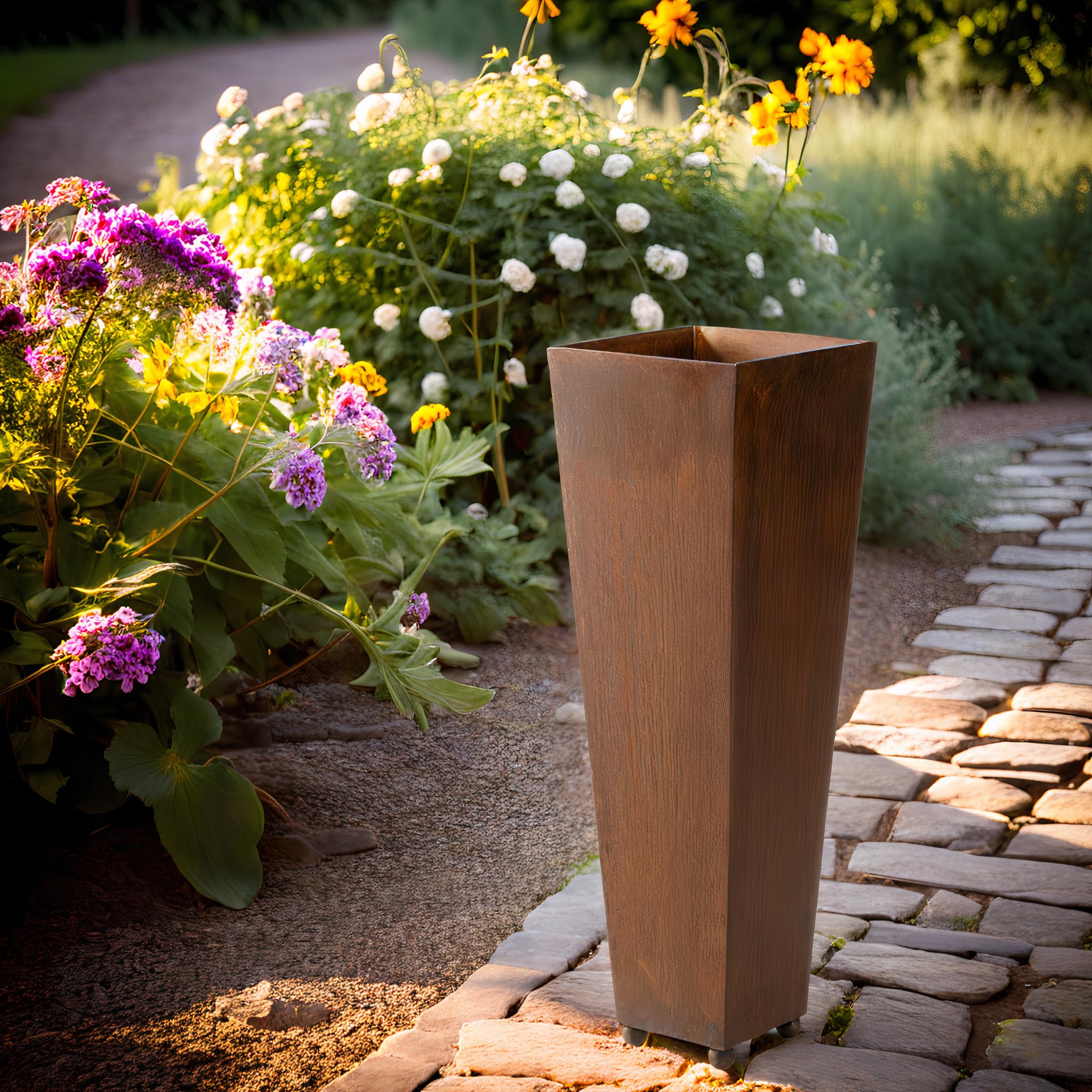 ecosoul Donica na rośliny, duża, kwadratowa, stożkowa, do sadzenia, metalowa, rdza, pojemnik, statuetka dekoracyjna, 75 cm