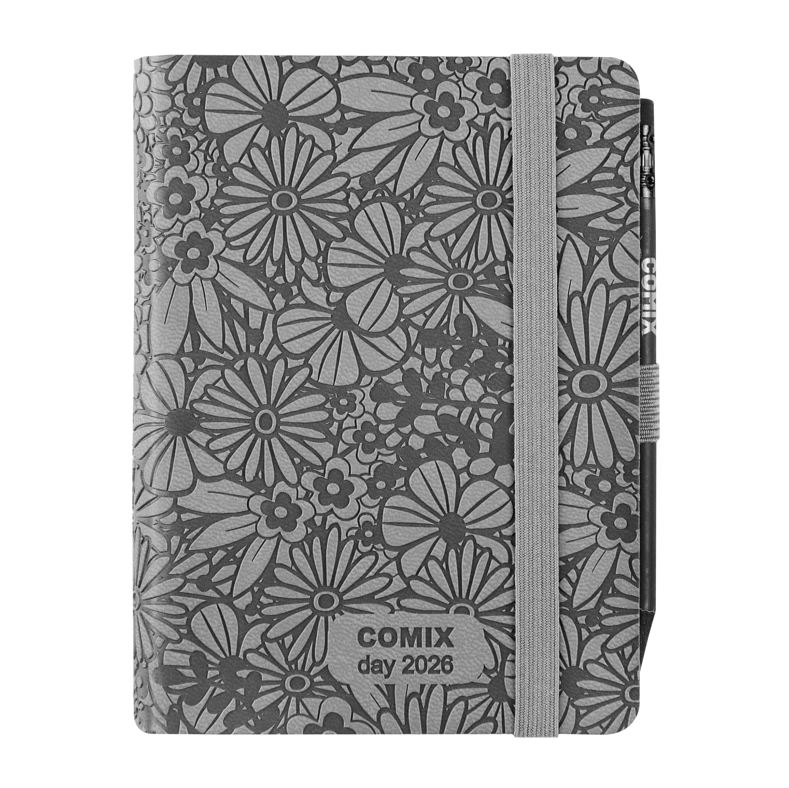 COMIX Mignon - 2026 12 Months, Daily Diary, with Elastic Loop for Pencil or Pen, Closure with Elastic Band and Bookmark, Comix Pencil Included, 9 x 12.5 cm, Flow