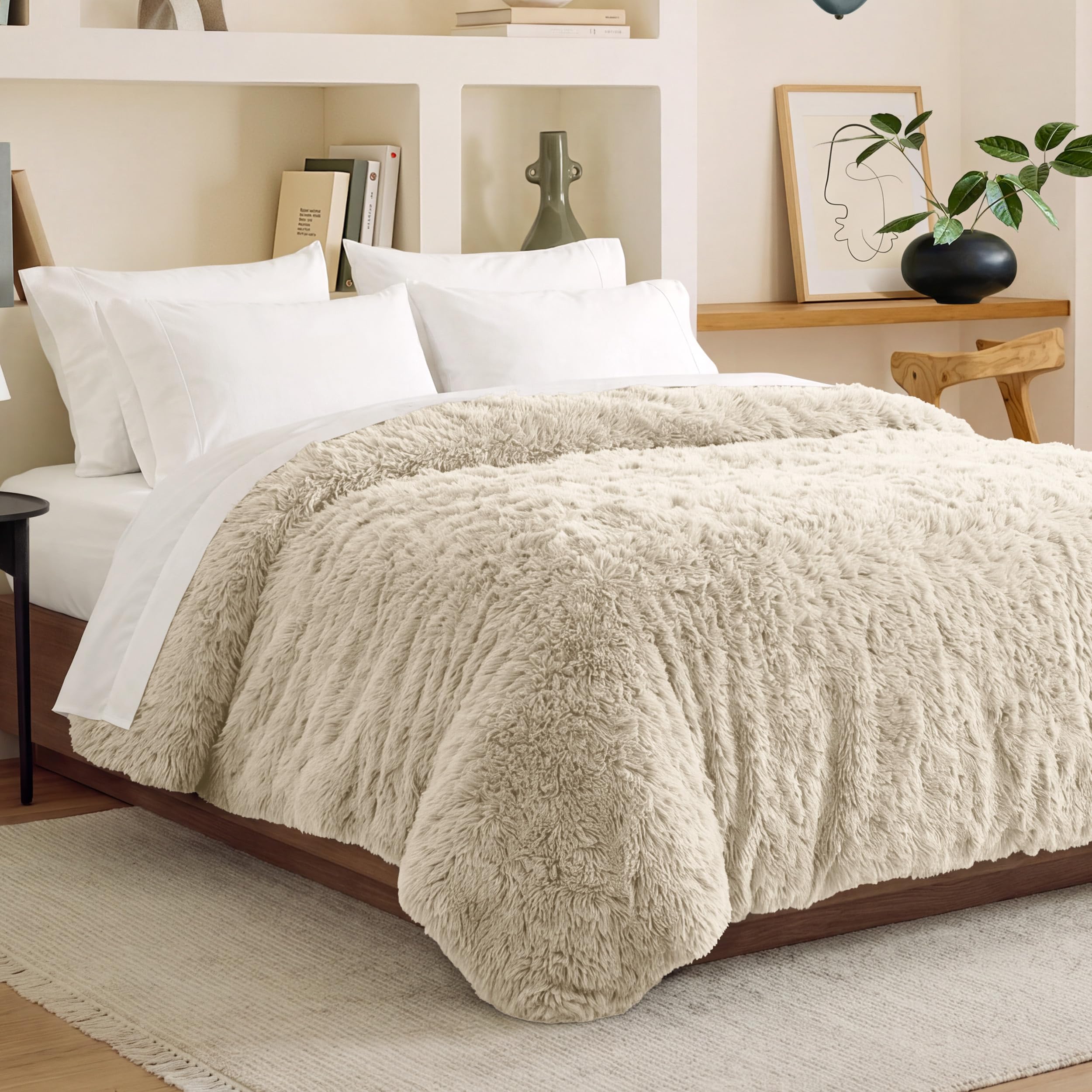Bare Home Shaggy Fleece Duvet Cover Extra Long Size - Boho Plush Duvet Cover - Super Soft &amp; Luxury - Hidden Zipper Closure - All Season Bedding (Twin/Twin XL, Sand)