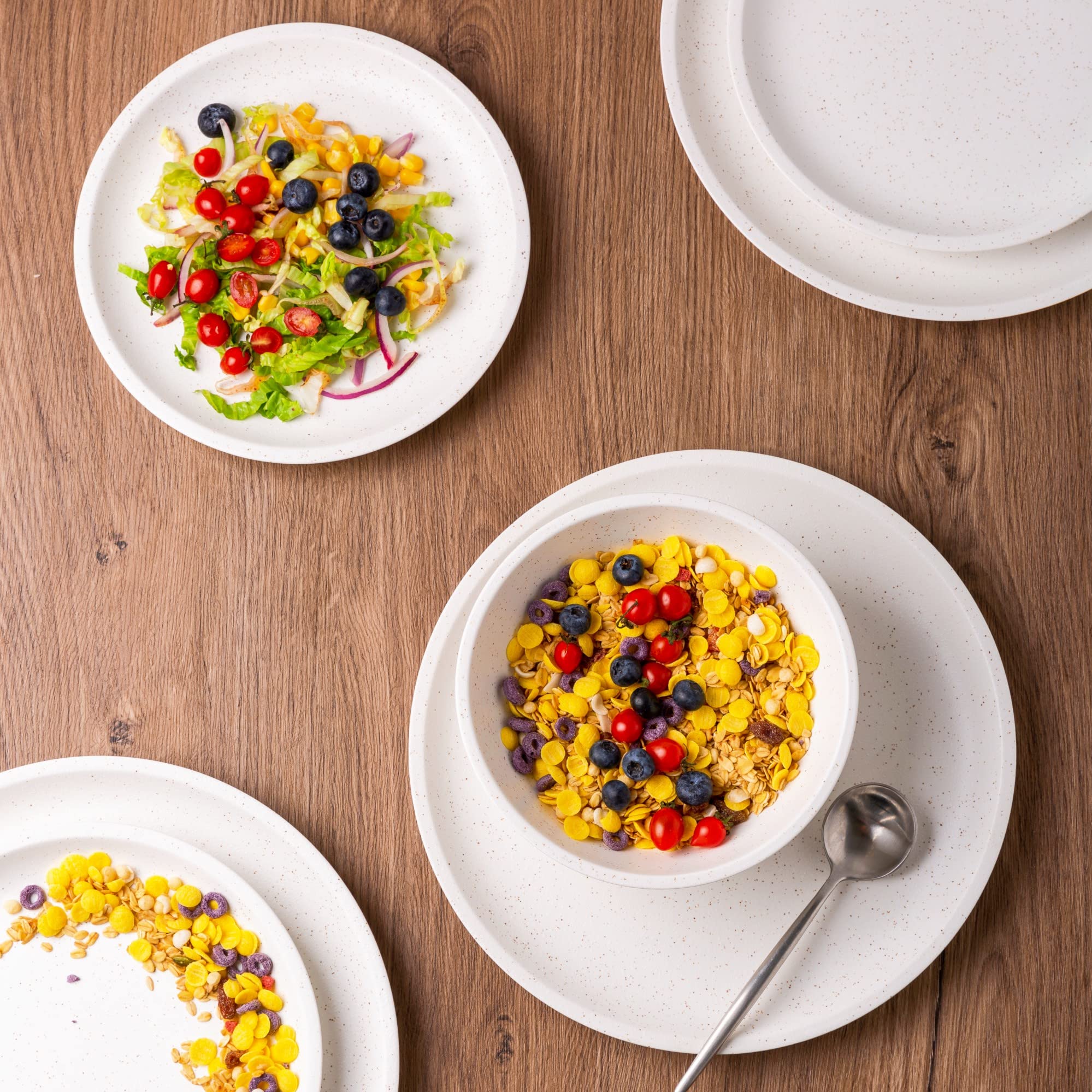 GBHOMEStoneware Dinnerware Sets,Speckled Handcrafted Ceramic Plates and Bowls Sets,Highly Chip& Scratch Resistant | Dishwasher & Microwave& Oven Safe dishes set- Service for 4 (12pc) -Matte White