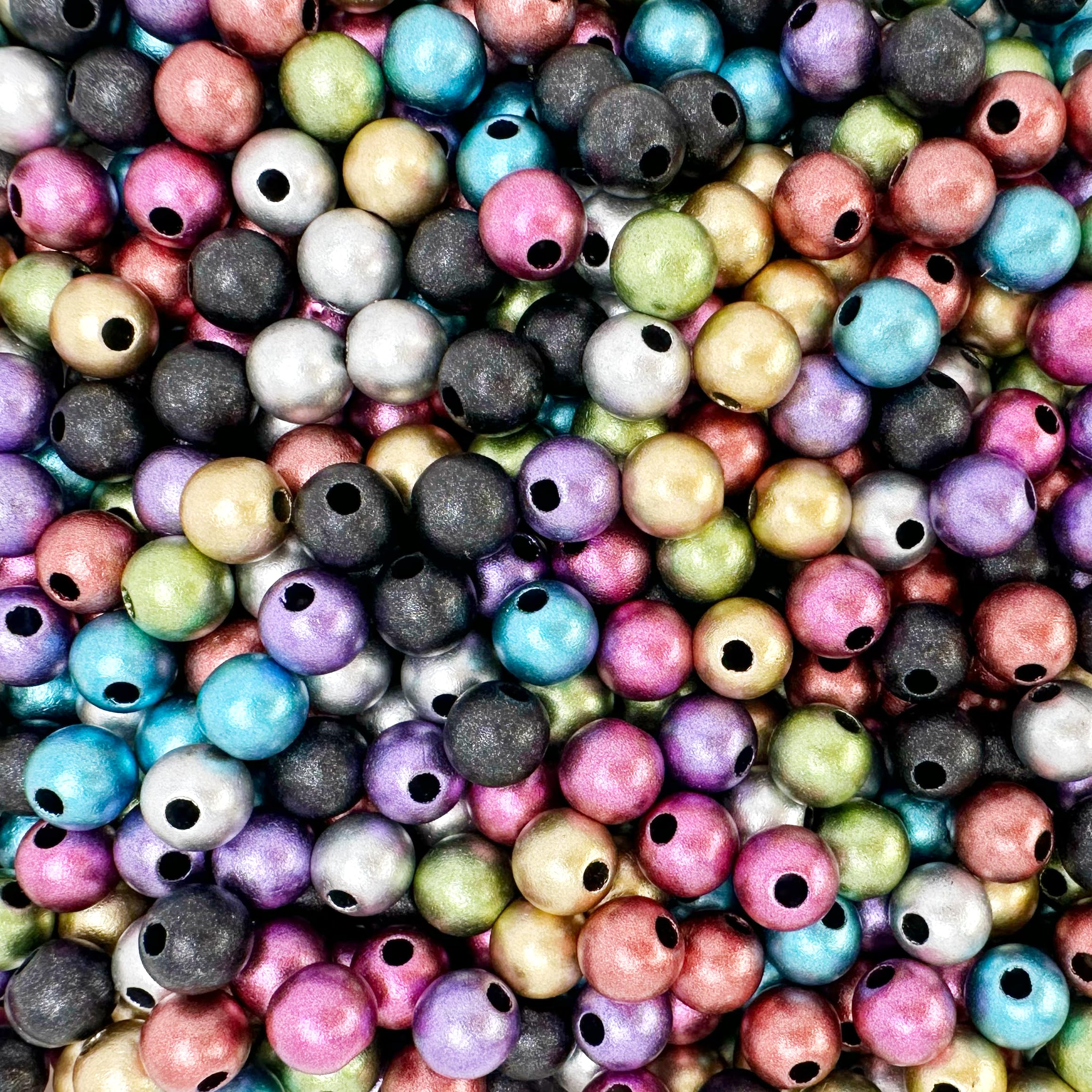 Koraliki z mosiężnym rdzeniem, Opakowanie 1000 okrągłych koralików akrylowych z dużym otworem 2,9 mm, wielokolorowe, różne rozmiary(Matte Metallic Mix,6mm)