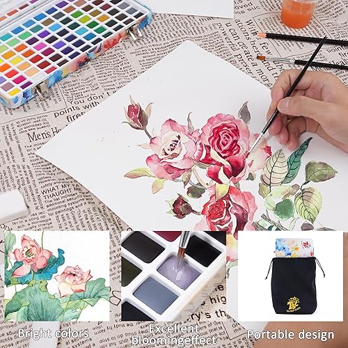 Miniatura 4 de TBC The Best Crafts Juego de pintura de acuarela de 100 colores para niños, estudiantes y artistas, aficionados, principiantes. El juego incluye