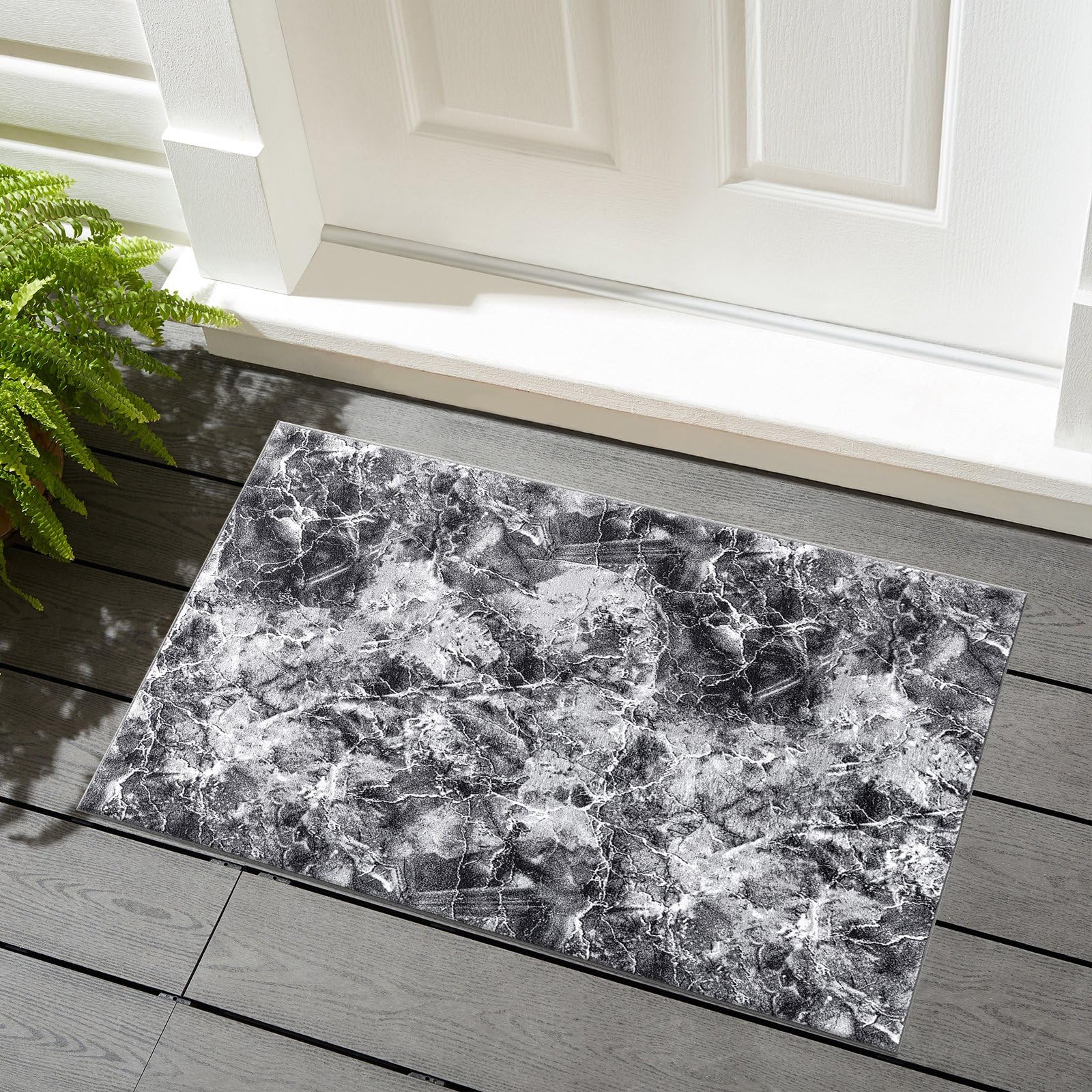 renoazul® Non-Skid Door Mats With Gel Backing - Marble Rug - 50 x 80 cm - Grey - Washable Low Pile Rug, Door Mat - Ideal For Living Room, Entrance And Kitchen Mat.