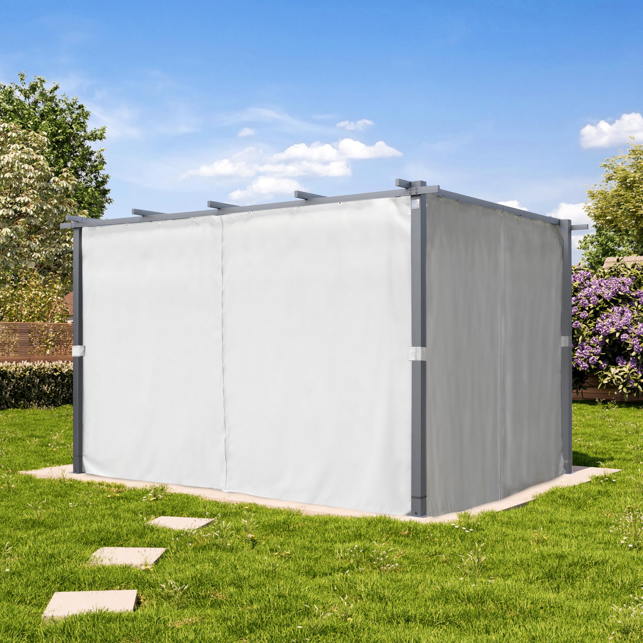 PRIMEYARD Rideaux pour Pergola Classic 3x4 m - env. 180 g/m² Polyester - avec système de Rails et Fermeture Éclair - Gris