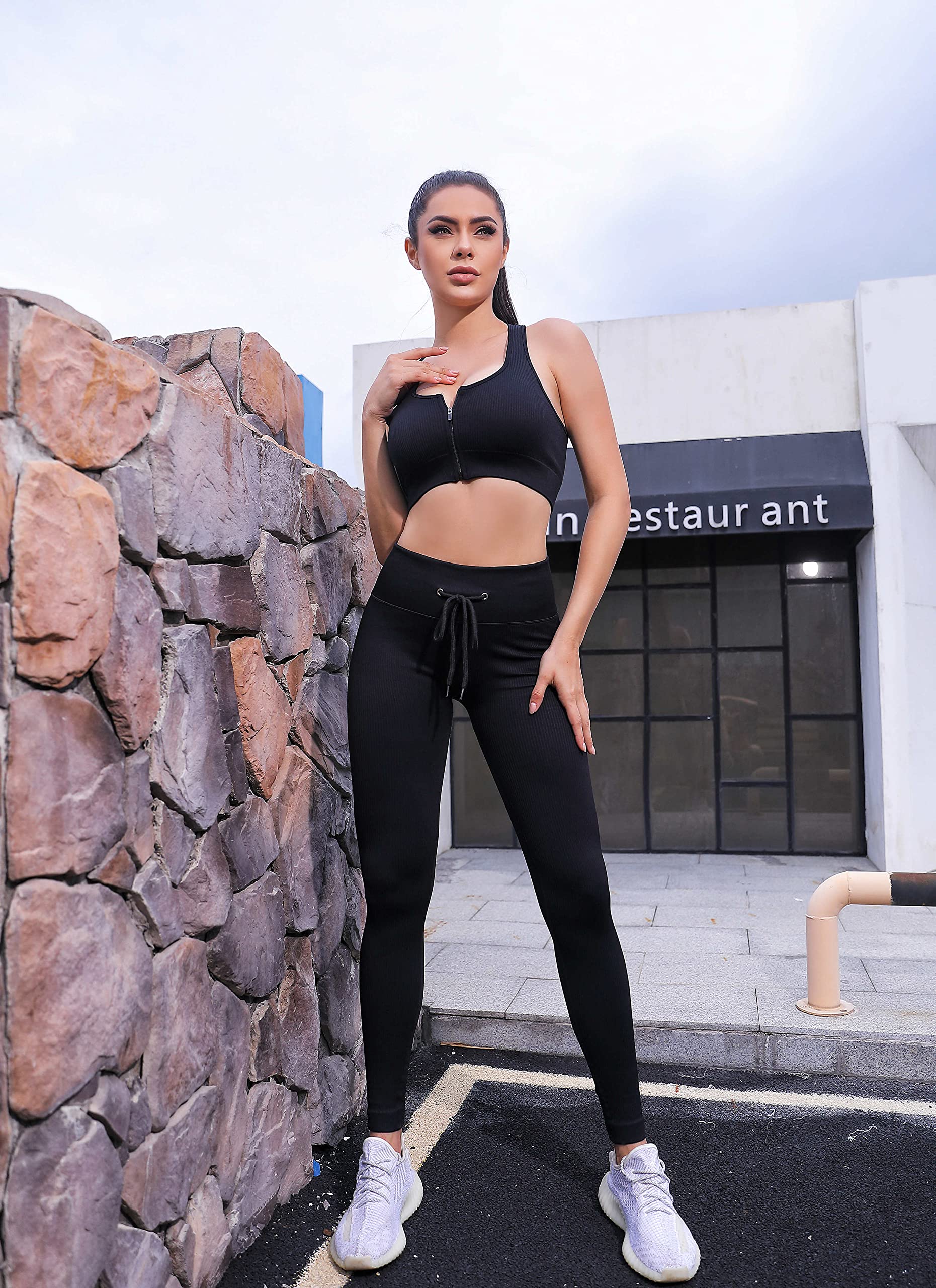 Damen Sportanzüge Sport Sets Sport Jogginganzug Sport Sets Yoga-Klage Leggings und Stretch Fitness-Set Reißverschluss Trainingsanzug Fitnessstudio, Laufen, Yoga