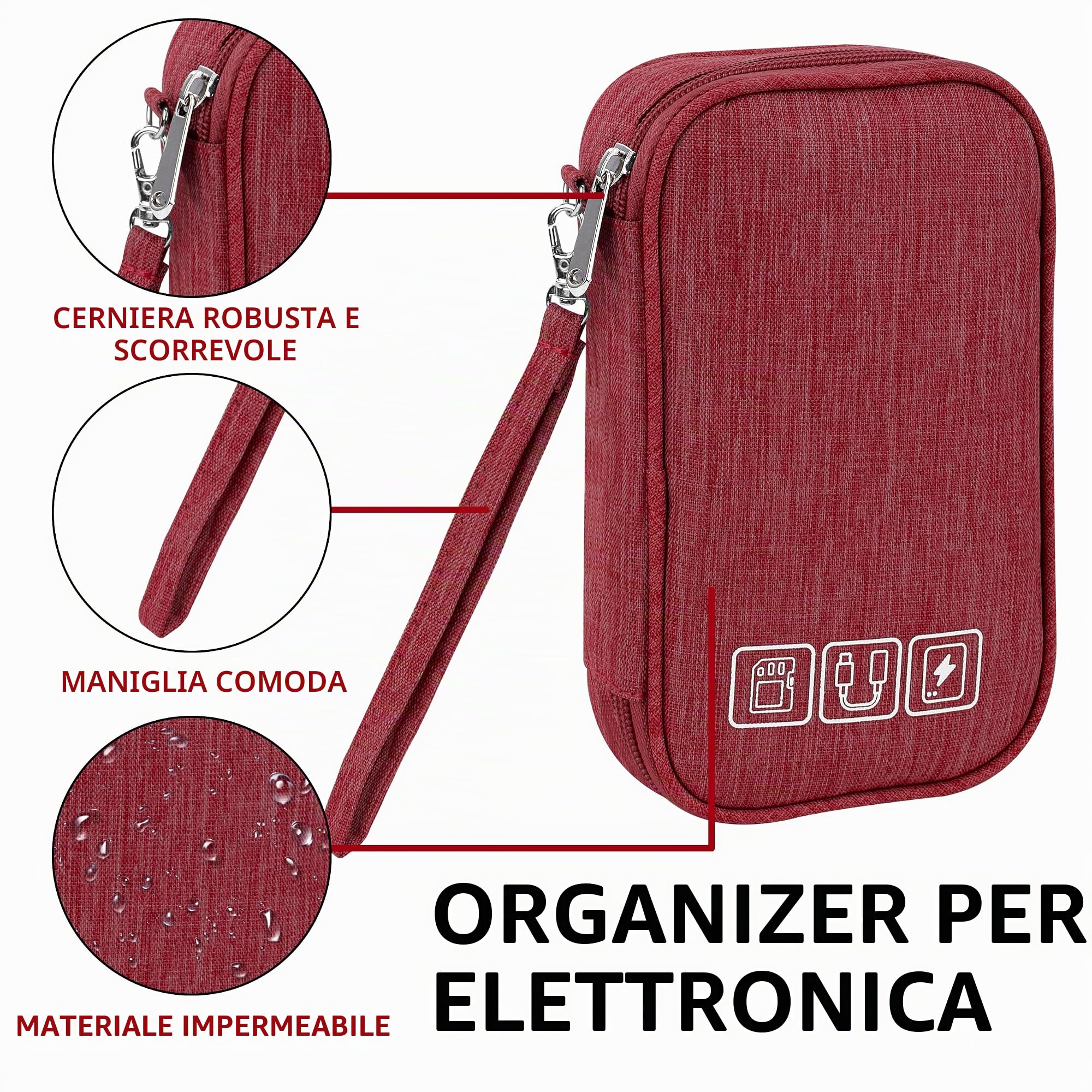 Tunejoy Borsa Accessori Elettronici Piccola Custodia da Viaggio per Cavi Organizer per Dischi ri… — immagine 3 di 9