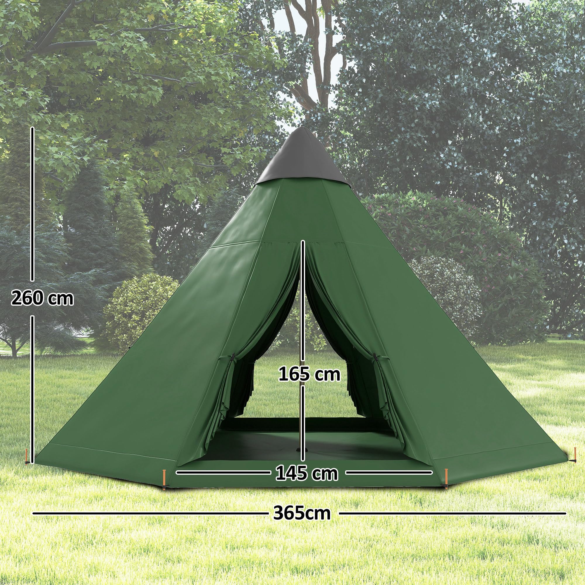 Outsunny Tente Tipi pour 6 hommes, avec fenêtres en maille, sol cousu, deux portes et sac de transport, installation facile, pour randonnée, pique-nique, nuit en plein air