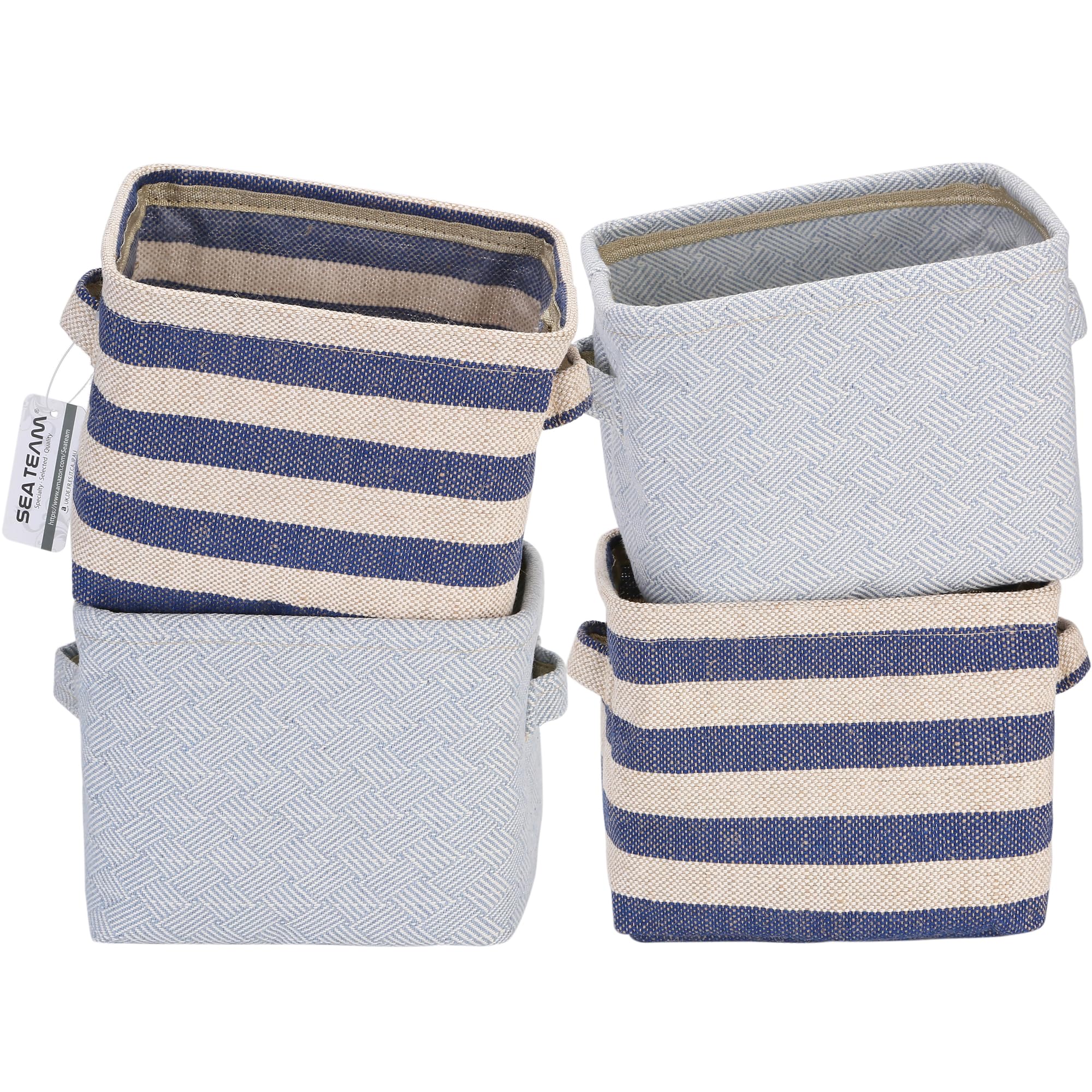Sea Team 4.5L Mini Size Jute Storage Basket 4pcs Square Box with Double Handles Table and Room Small Items Storage Expert, 20 * 16 * 15cm/7.9 * 6.3 * 5.9In
