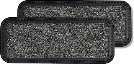 2 Pack Outdoor Indoor Door Mat 25 x 60 cm Grey Pattern Non-Slip Dirt Trapper Mat Heavy Duty Outdoor Step Mats