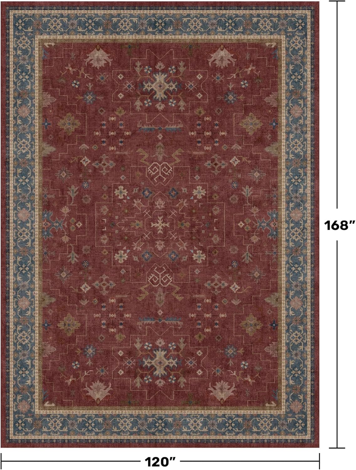 Hazo Haus Moroccan Big Rugs for Living Room - Dark Red 10x14 Area Rug for Large Bedroom, Dining Room, Washable Lightweight Low Pile Foldable Oriental Burgendy Home Décor 10' x 14' (Rectangular) Burgundy