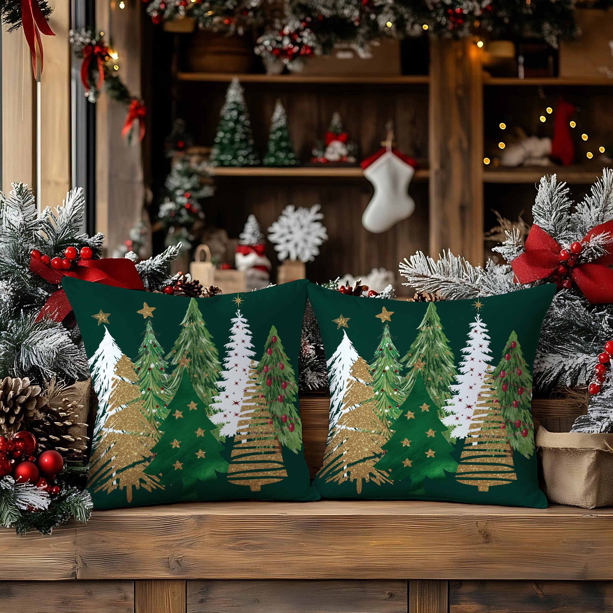 Miaikoe Kerstkussenslopen 50x50 cm, decoratieve glitter bedrukte Miaikoe Kerstkussenslopen 50x50 cm, decoratieve glitter bedrukte