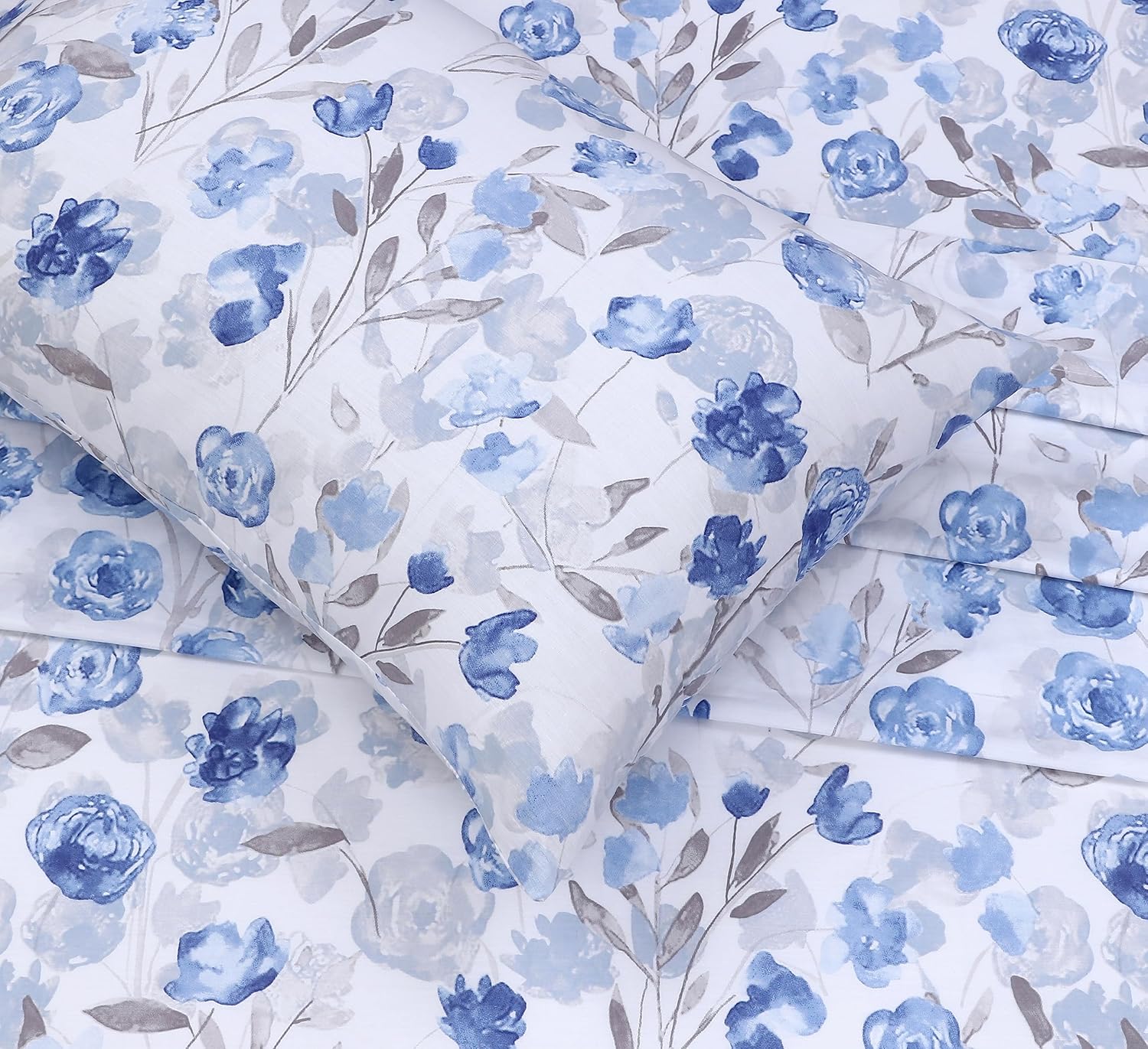RUVANTI 100% Cotton Sheets – Queen Size Percale Bedding, Cooling & Breathable Floral Design, Durable with a Crisp, Soft & Comfortable Feel, 16" Deep Pocket, 4-Piece Set, Monotones