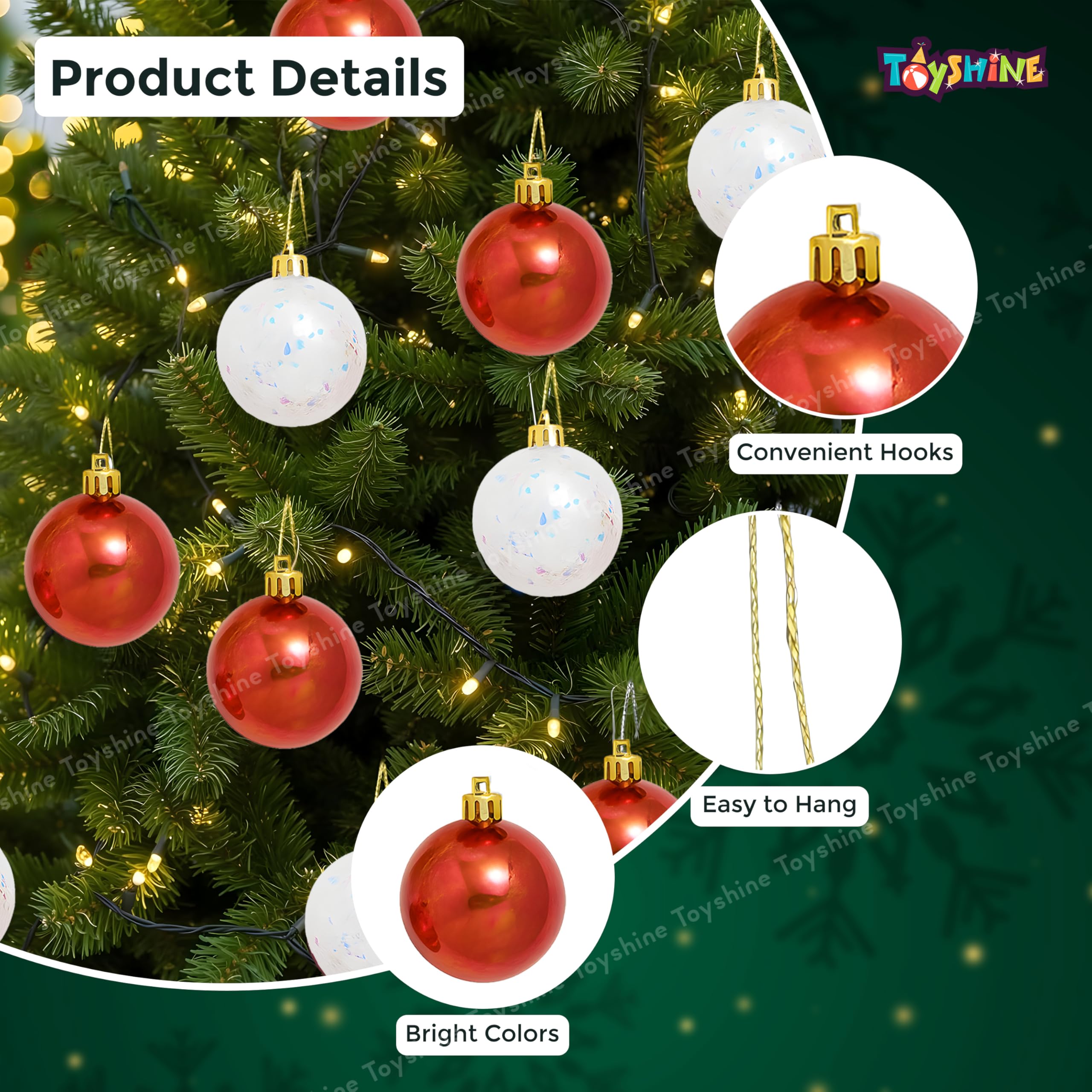 Toyshine 24 Pcs Christmas Tree Hanging Ornaments Set – Red & White Balls | Festive Decoration Combo for Home Office School 1