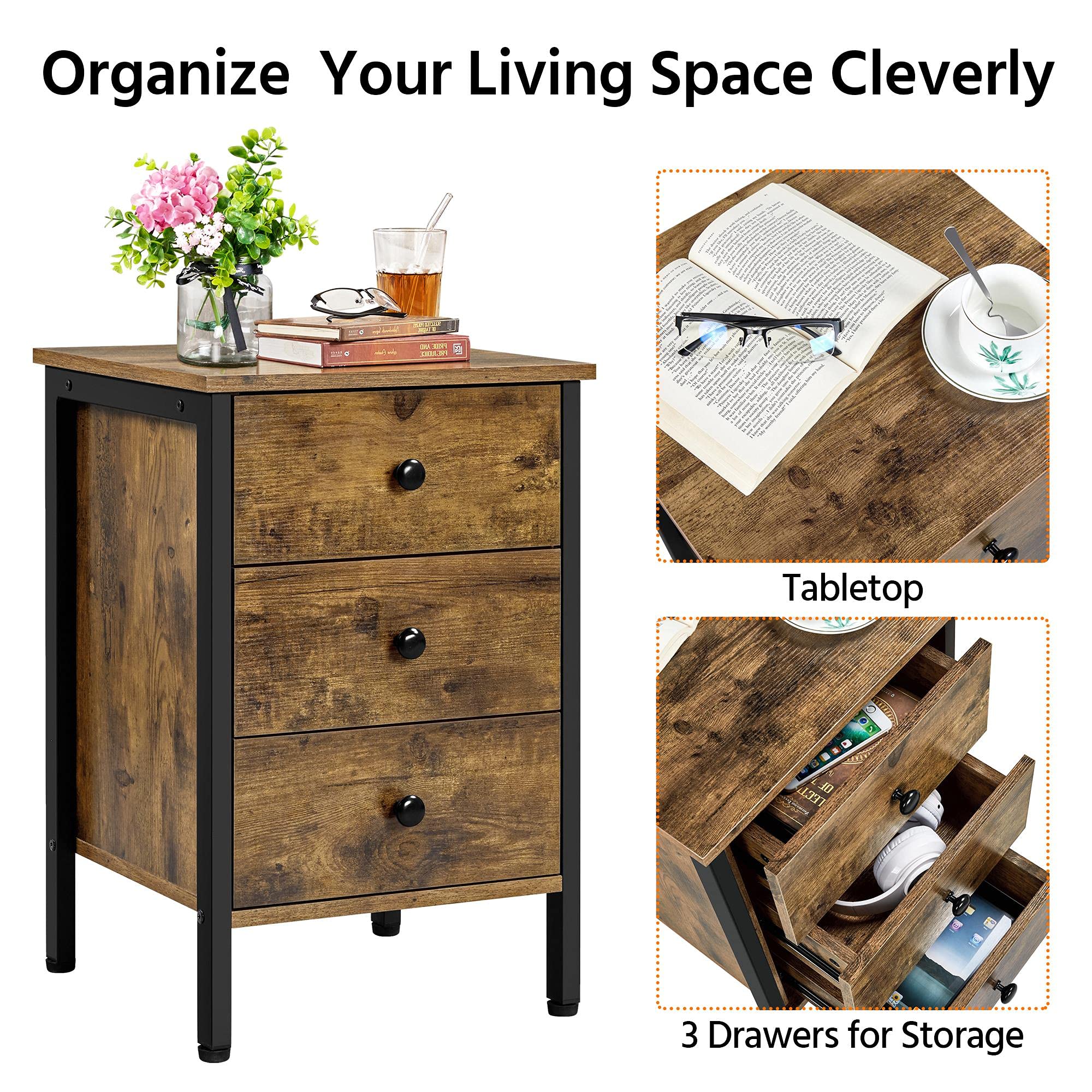 Buy Yaheetech End Tables, Nightstand, 3Drawer Side Table, Vertical