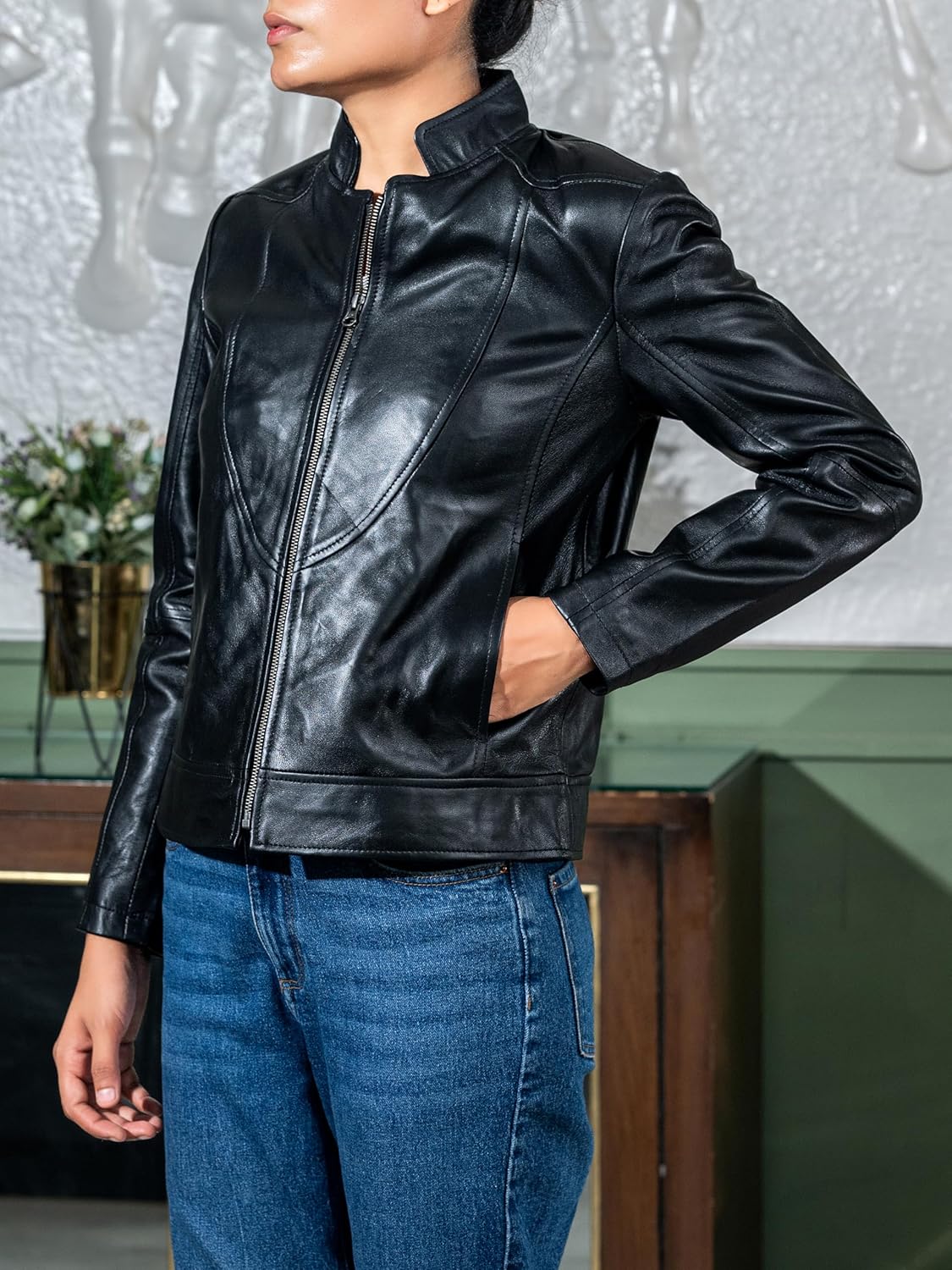 Jild Stylish Collar Casual Womens Leather Jacket - Biker Style Premium Lambskin Leather Jacket Women - Image 3