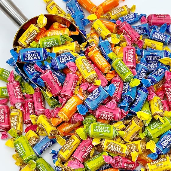 Fruit Chews Taffy Candy, 2 LB Bag, Individually Wrapped, Gluten Free | Cherry, Lemon, Lime, Orange, Vanilla Flavors, Soft Chewy & Fruity Taffy Candy, Approx 140 Pieces, Great For Events, Parties
