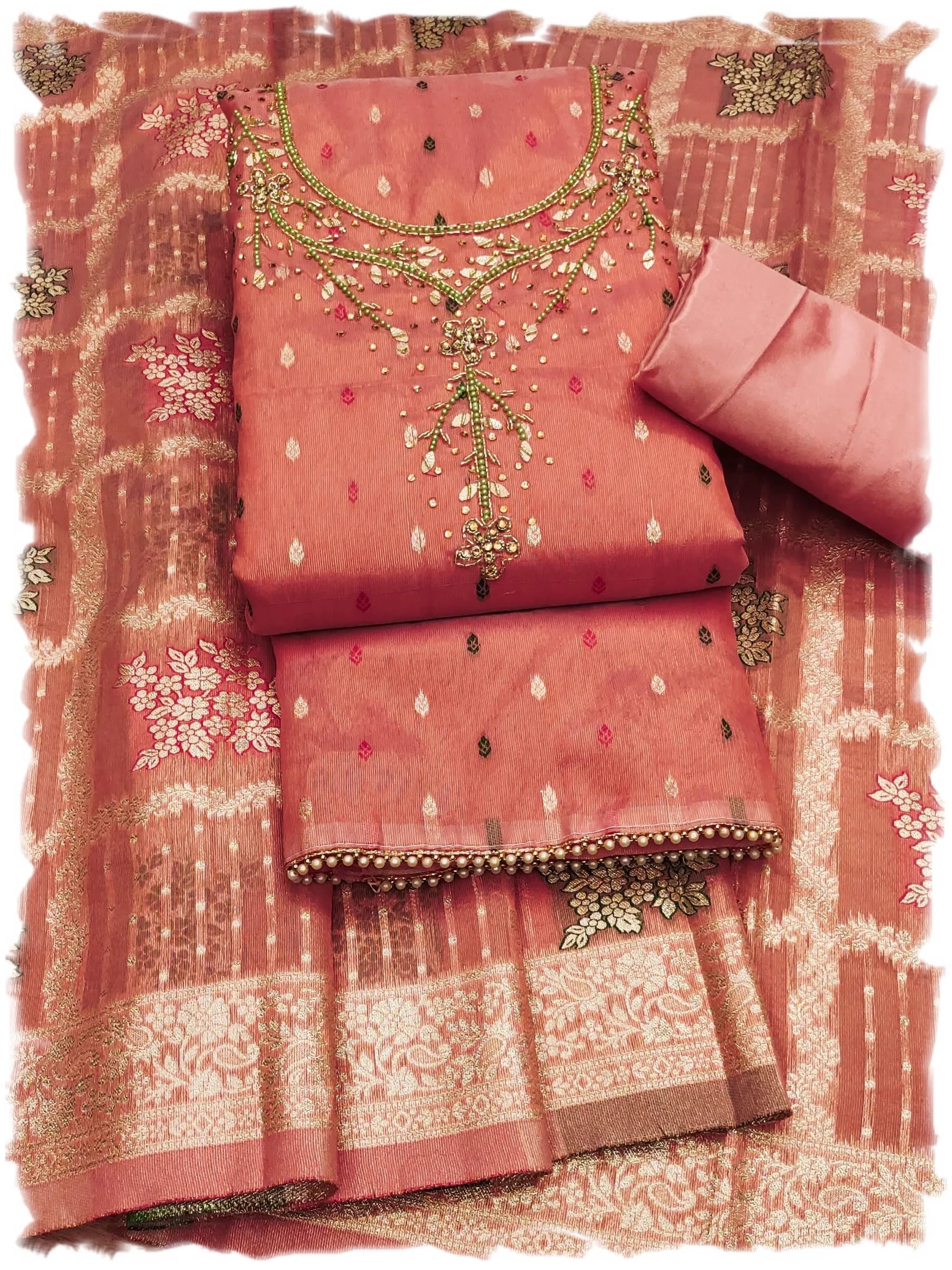 Women's Shimmer Jacquard Unstitched Salwar Suit Dress Material-image-33