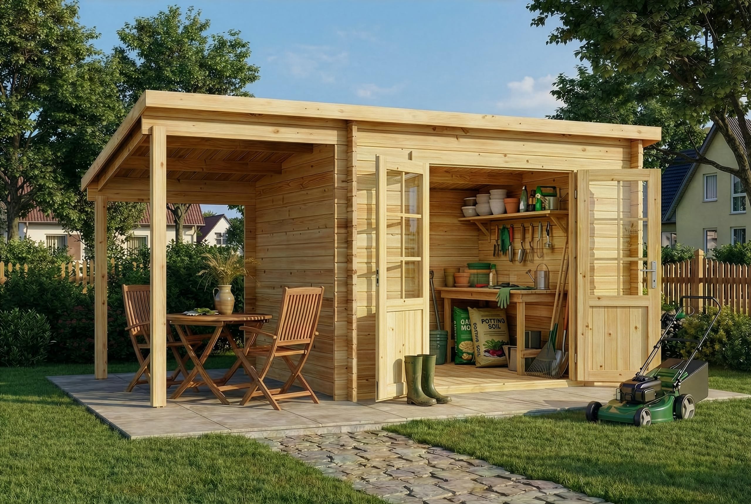 Alpholz Gartenhaus Maria mit Schleppdach aus Holz Gerätehaus mit 28 mm Wandstärke Pultdach