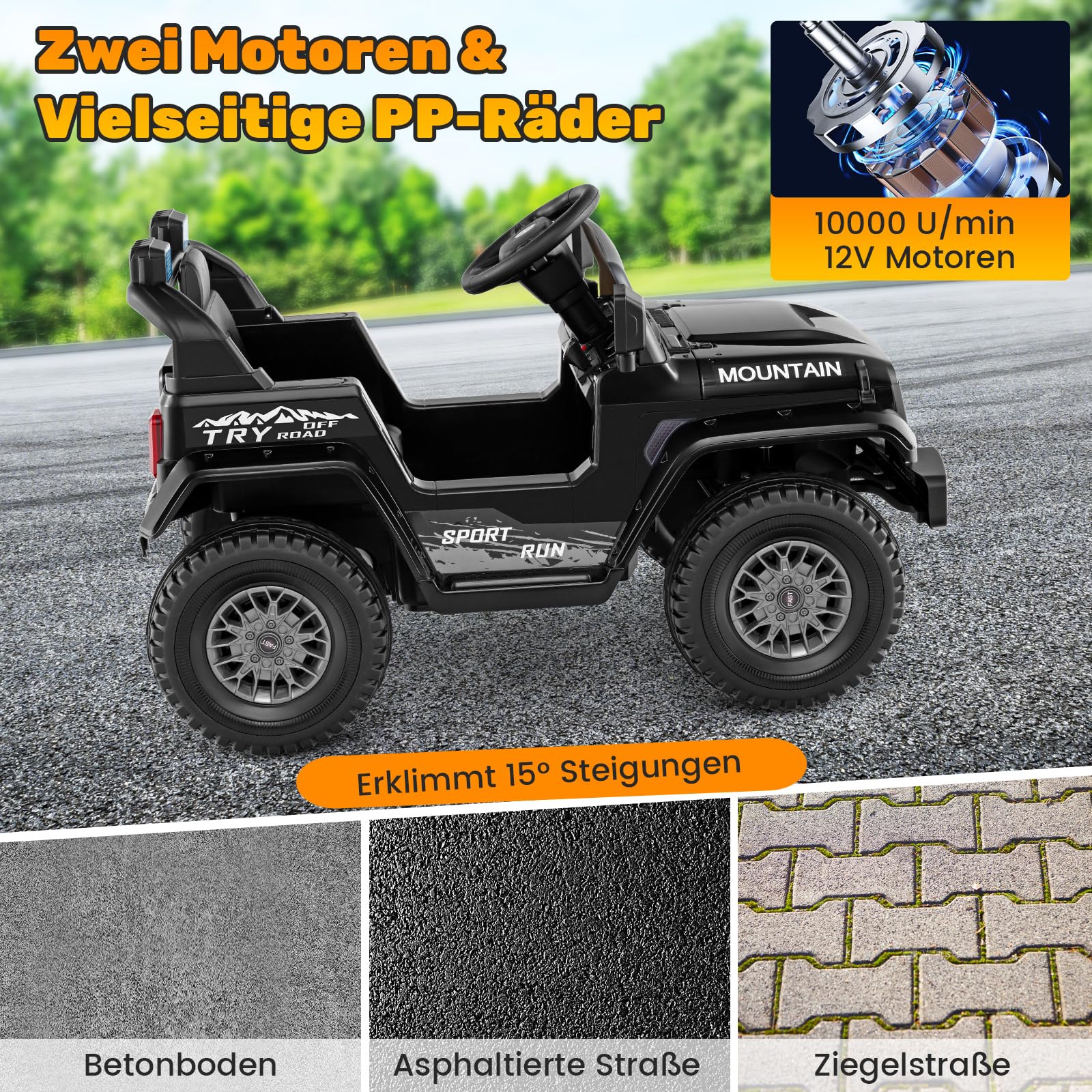 COSTWAY Elektroauto für Kinder, 12V Elektro Kinderauto mit Fernsteuerung & LED-Scheinwerfern & Musik & USB, Elektrofahrzeug für Kinder ab 3 Jahren (Schwarz)