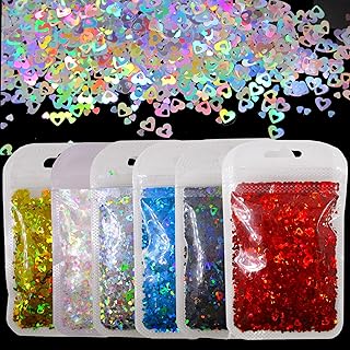 LoveOurHome 60g Holographic Heart Chunky Glitter Flakes Resin Accessories Craft Supplies Hallow Hearts Shapes Laser Red Go...