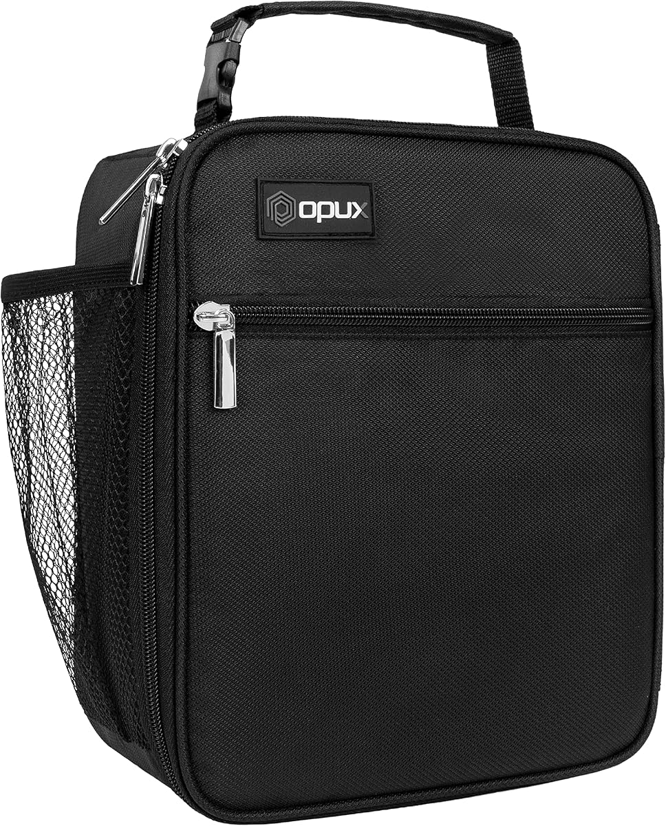 opux Fiambrera aislada para niños y adultos, bolsa térmica suave a prueba de fugas, negro | Fiambrera suave y duradera con asa reforzada, tamaño perfecto para una comida, ideal para la escuela, el trabajo, el picnic y los viajes