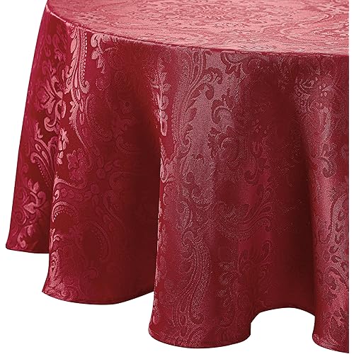 Elrene Home Fashions Caiden Elegance Damask Waterproof, Stain & Wrinkle Resistant Fabric Tablecloth, 60" x 84" Oval, Red