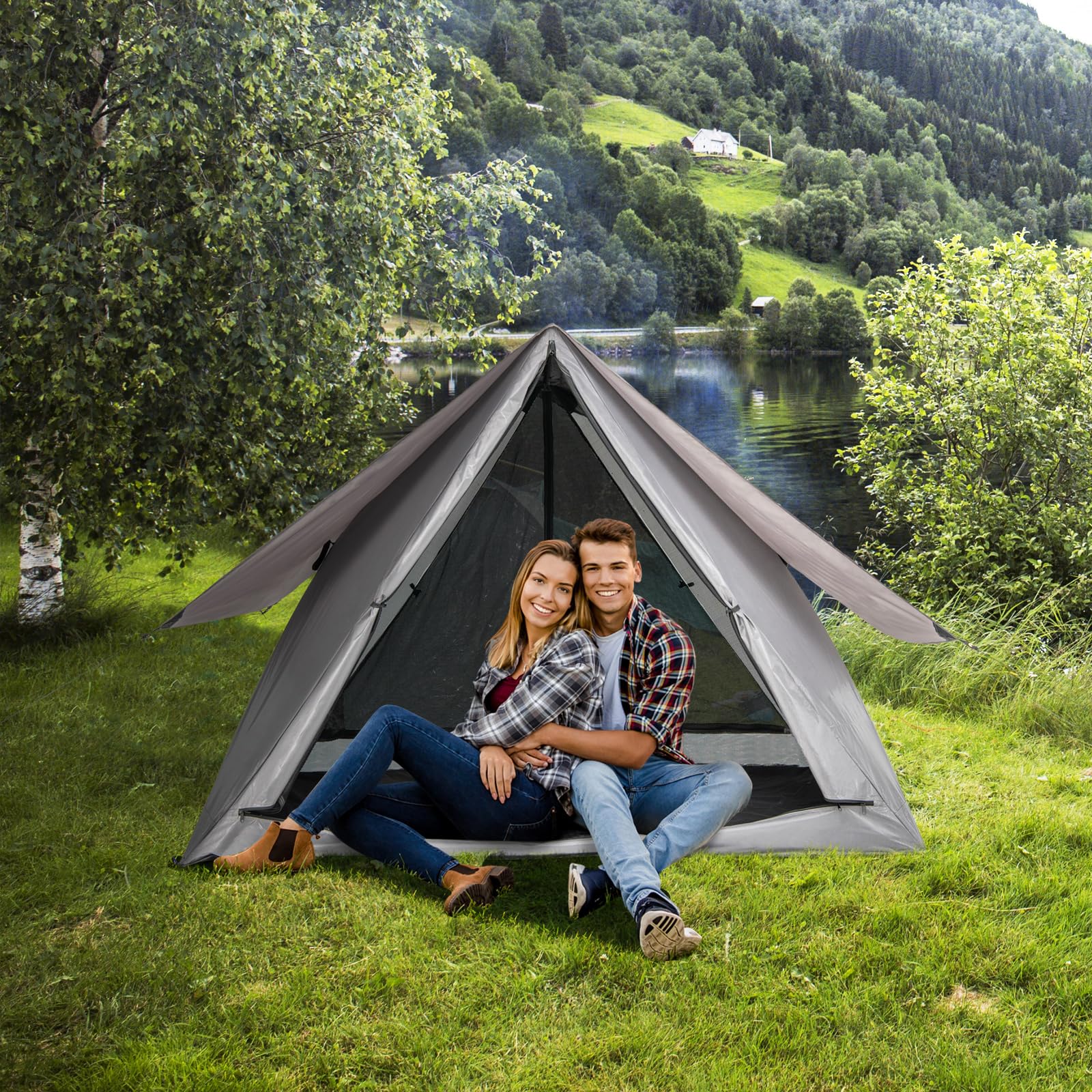 COSTWAY Tenda da Campeggio Zaino in Spalla 2-3 posti, Tenda Ultraleggera Impermeabile, Baldacchino a Igloo e Anti UV 3 Stagioni o Facile da Installare e imballare, 225 x 145 x 161 cm, grigio
