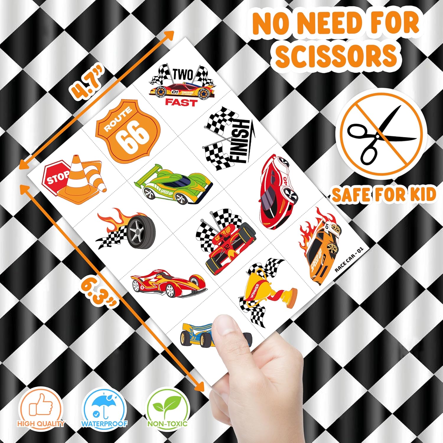 96 PCS Racing Car Pre-Cut Temporary Tattoos for Kids | Super Cute Racing Car Themed Birthday Party Favors, Supplies, Decorations, Fake Tattoo Stickers (Multiple) - Image 4