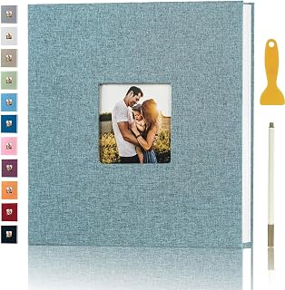 Photo Album Self Adhesive Pages Scrapbook, 11x10.6 Green 40 Pages