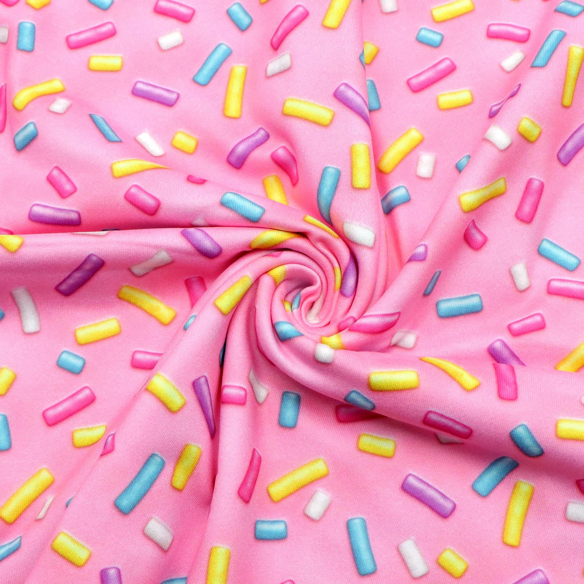 Candy Printed Double Brushed Polyester Fabric Soft Smooth 4 Way Stretch Knit Fabric by The Yard for Dress Sewing (Pink)