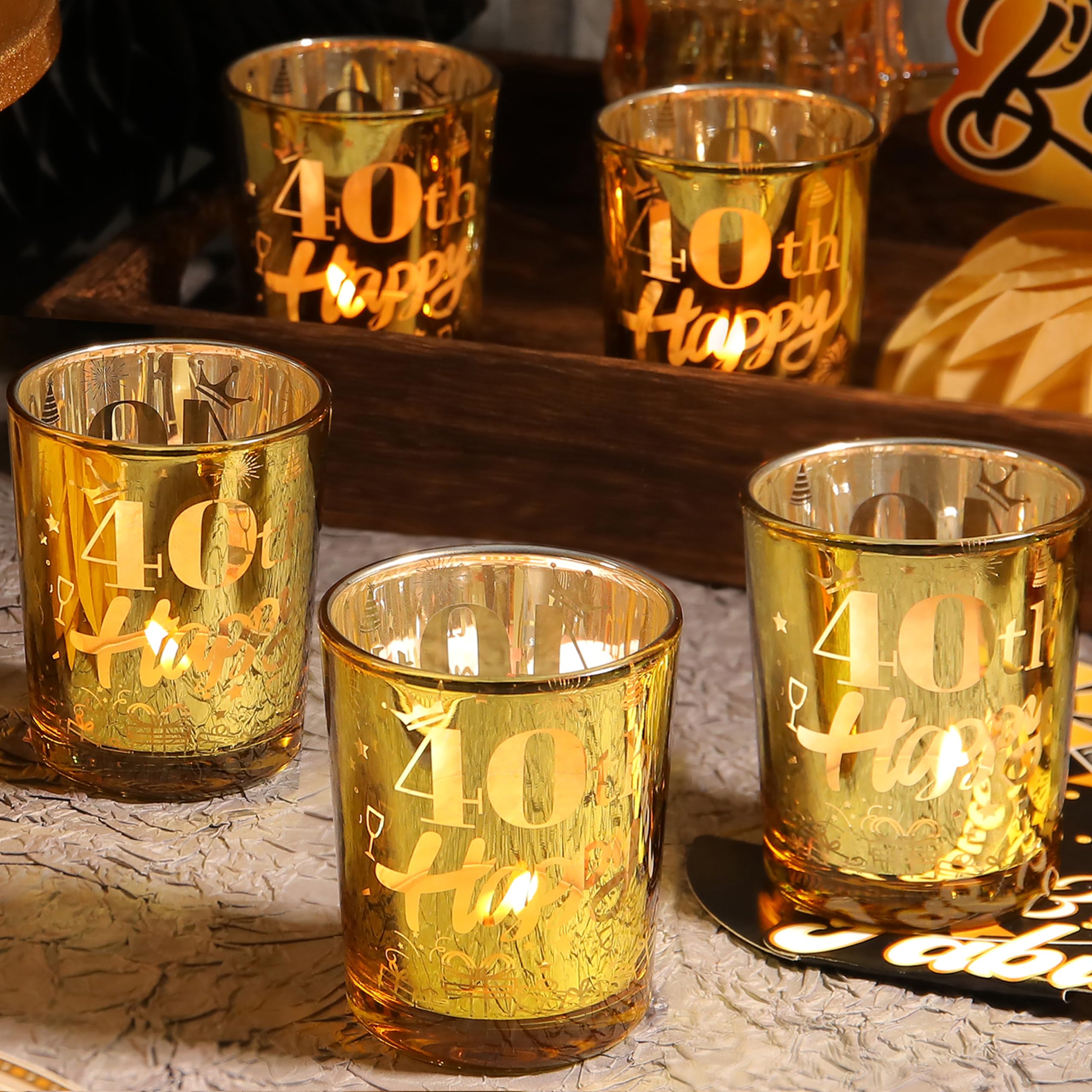 Gold Glass Votive Candles Holders - 12pcs Anniversary Candle Holder for 40th Birthday Lights,Glossy Tealight Candle Holder Decorations Gifts for Dad & Friend (Glossy Gold,12)