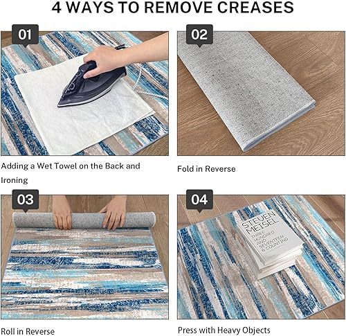 Vista 4 de Abstract Runner Rug 2x6, Blue Washable Hallway Runner Rug Non-Slip, Soft Printed Kitchen Runner, Thin Faux Wool Runners for Hallways, Modern Floor