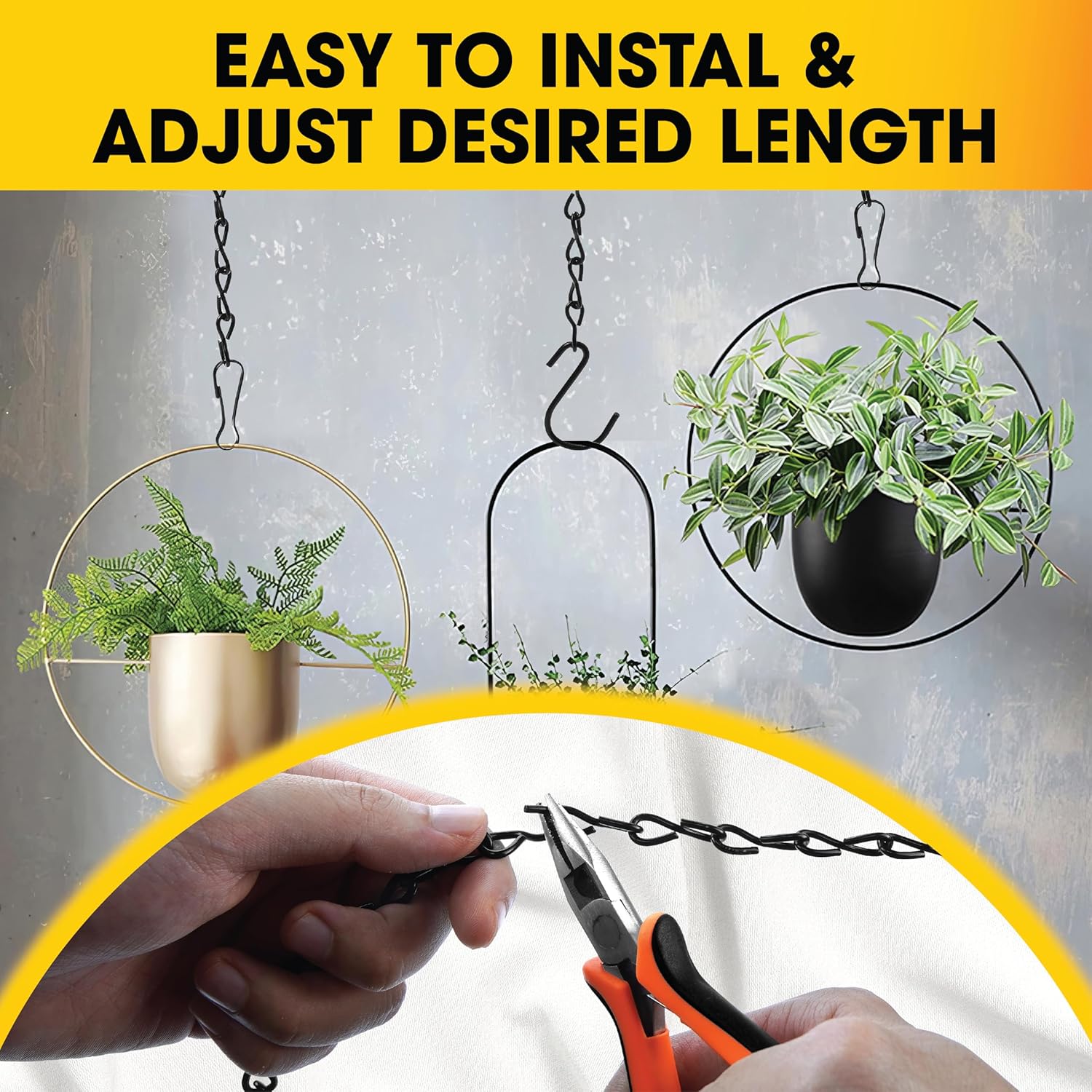 [Upgraded] 79” Black Electroplated Steel Hanging Chain with S-Hooks, Snap Hooks, Ceiling Hooks & Pliers, 33LBS Load Capacity, Adjustable Length for Hanging Bird Feeders, Planters, Lanterns, Billboards - Image 4