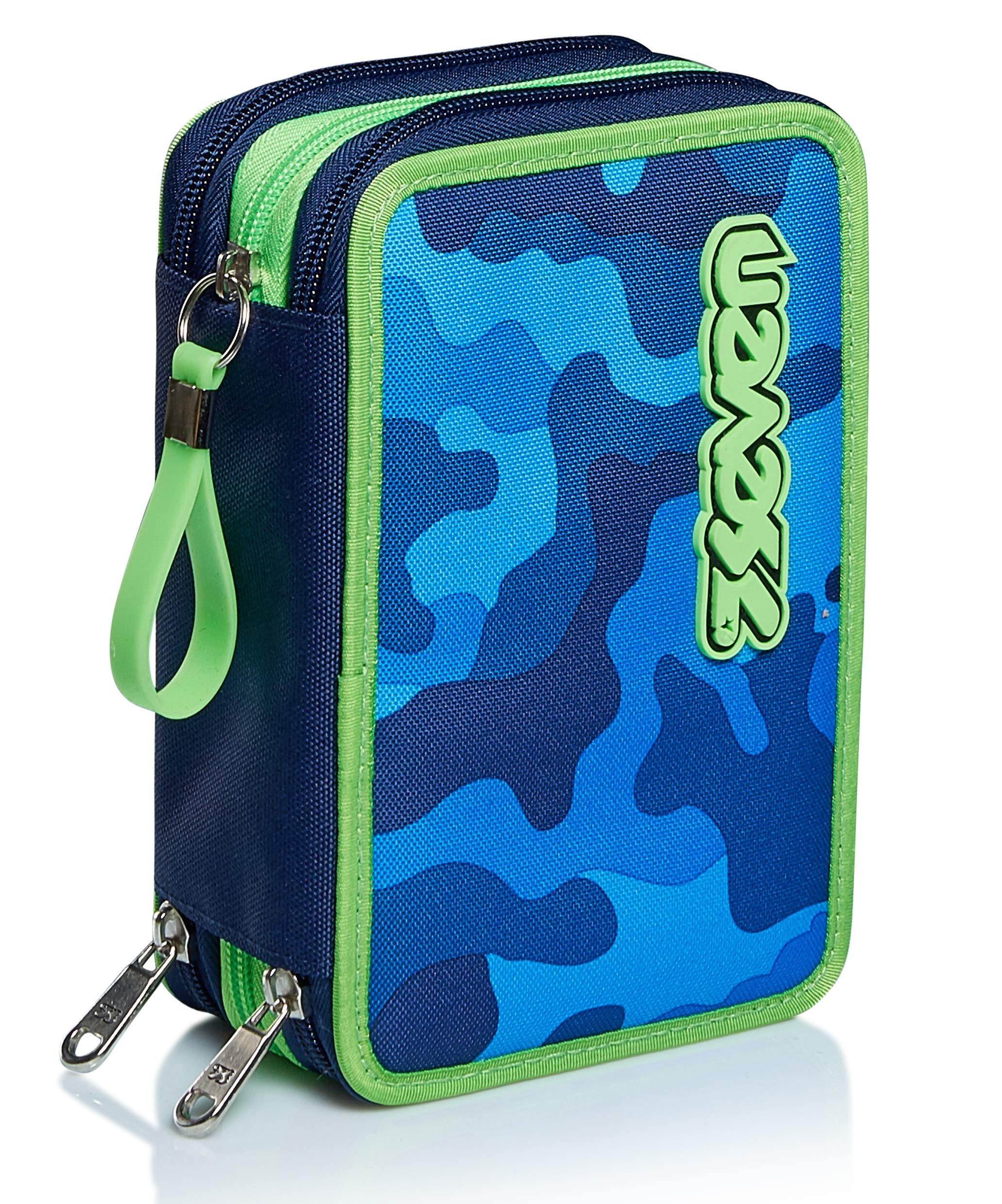 Seven Estuche Escolar 3 Compartimientos – CREW, Azur Camuflaje - con Material Incluido: Lápices, Bolígrafos y Marcadores – Gran Capacidad para Niños, Niñas y Adolescentes