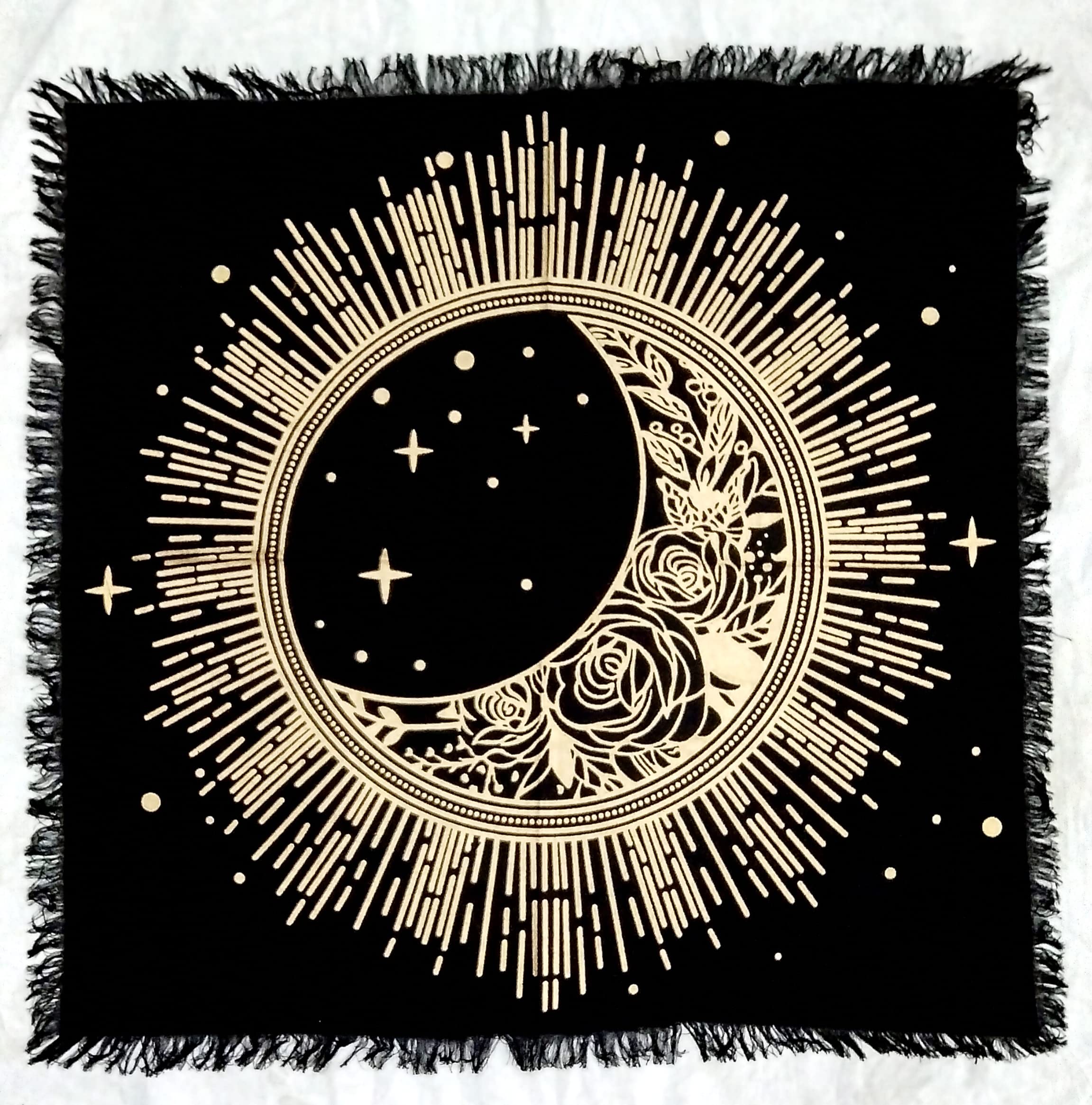 Altar Cloth Moon Phase Witchcraft Alter Tarot Spread Top Witchery Supplies Cloth Wiccan Square Spiritual Sacred Cloth (Golden Sun Moon Star, Medium (24x24 Inches))