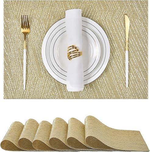 Miniatura 155 de Leetaltree - Juego de 6 manteles individuales, resistentes al calor, antideslizantes, para mesa de comedor, lavables, duraderos, tejido de PVC Azul