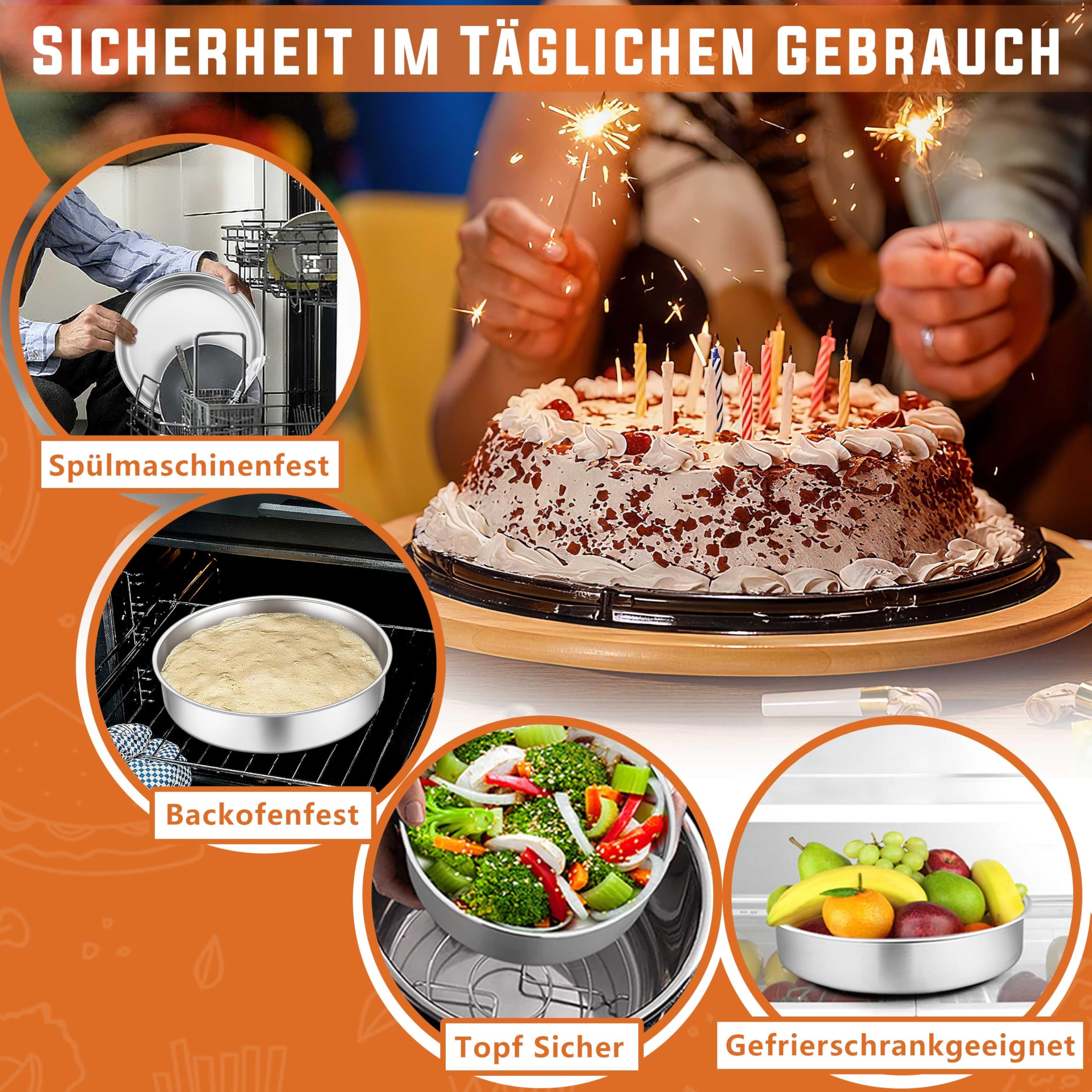 Homikit Edelstahl Backform, 28cm Kuchenform Tortenform, 5,5cm Tief Hochwertig Kuchenbackform, Ungiftig & Rostfrei, Spiegelpoliert & Spülmaschinenfest