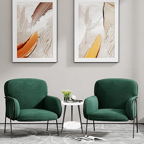 Miniatura 3 de Juego de 2 sillas decorativas de terciopelo, sillón moderno con patas de metal, silla de lectura tapizada, cómoda silla de descanso para sala de