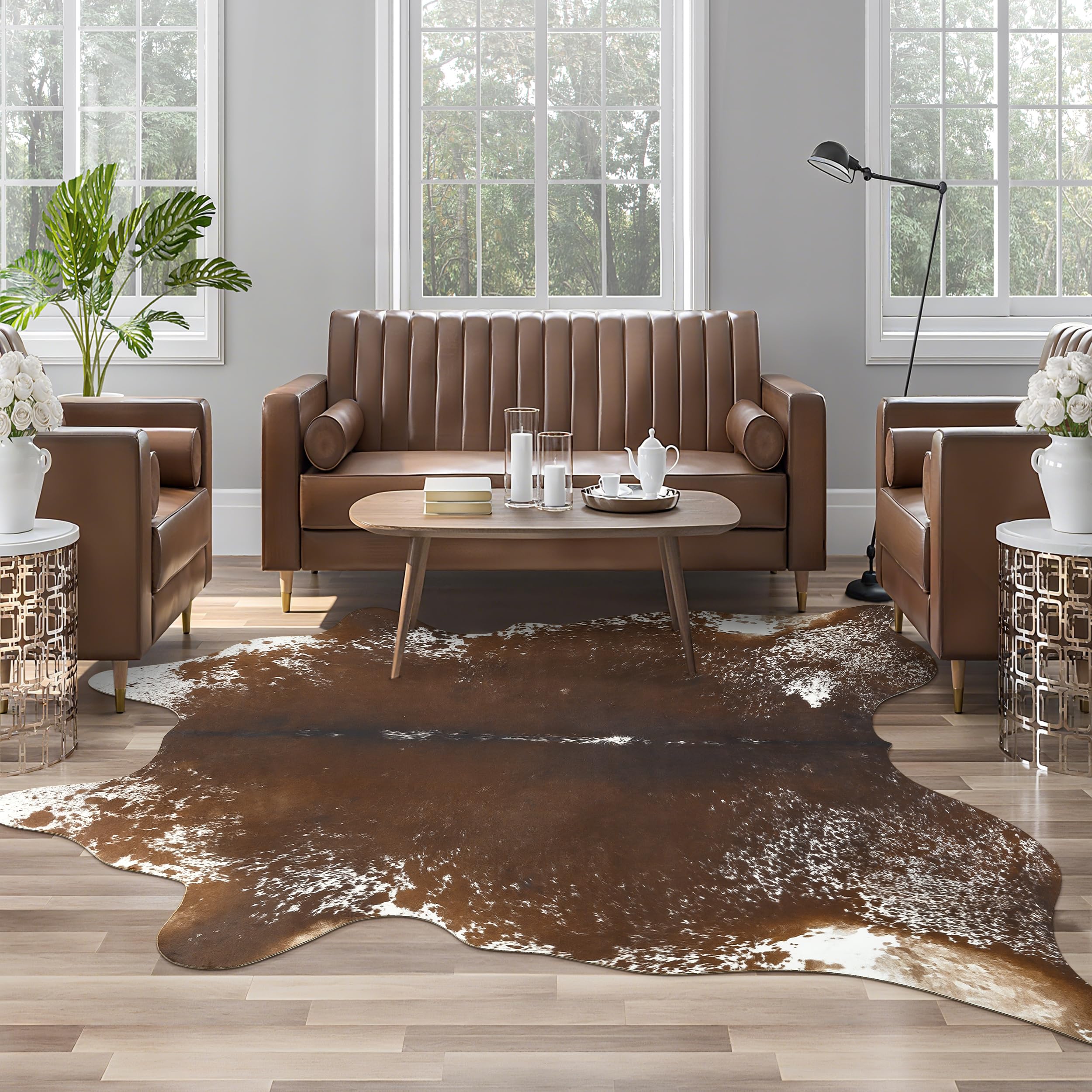 AROGAN Faux Cowhide Rug, Animal Cow Hide Rug, 4.6 x 5.2 Ft Spotted Brown โ image 1