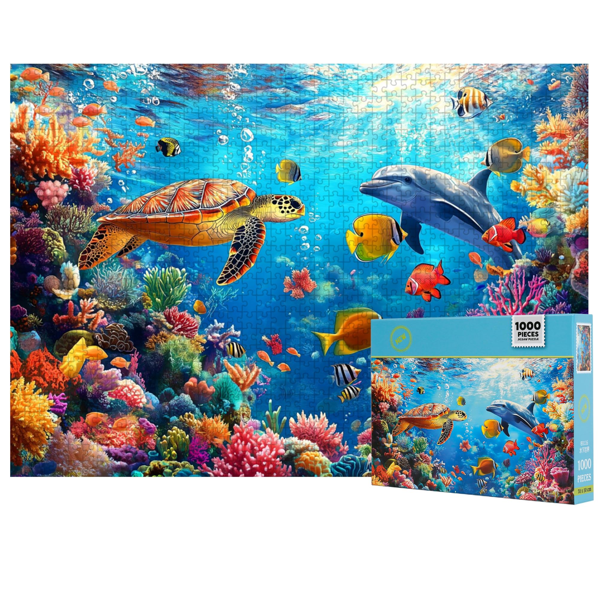 Underwater Ocean Jigsaw Puzzles for Adults 1000 Pieces, Paradise with Sea Turtle, Dolphin, Tropical Fish & Coral Reef, Challenging Difficult Jigsaw Puzzle for Home Decor, for Ocean Lovers — image 1