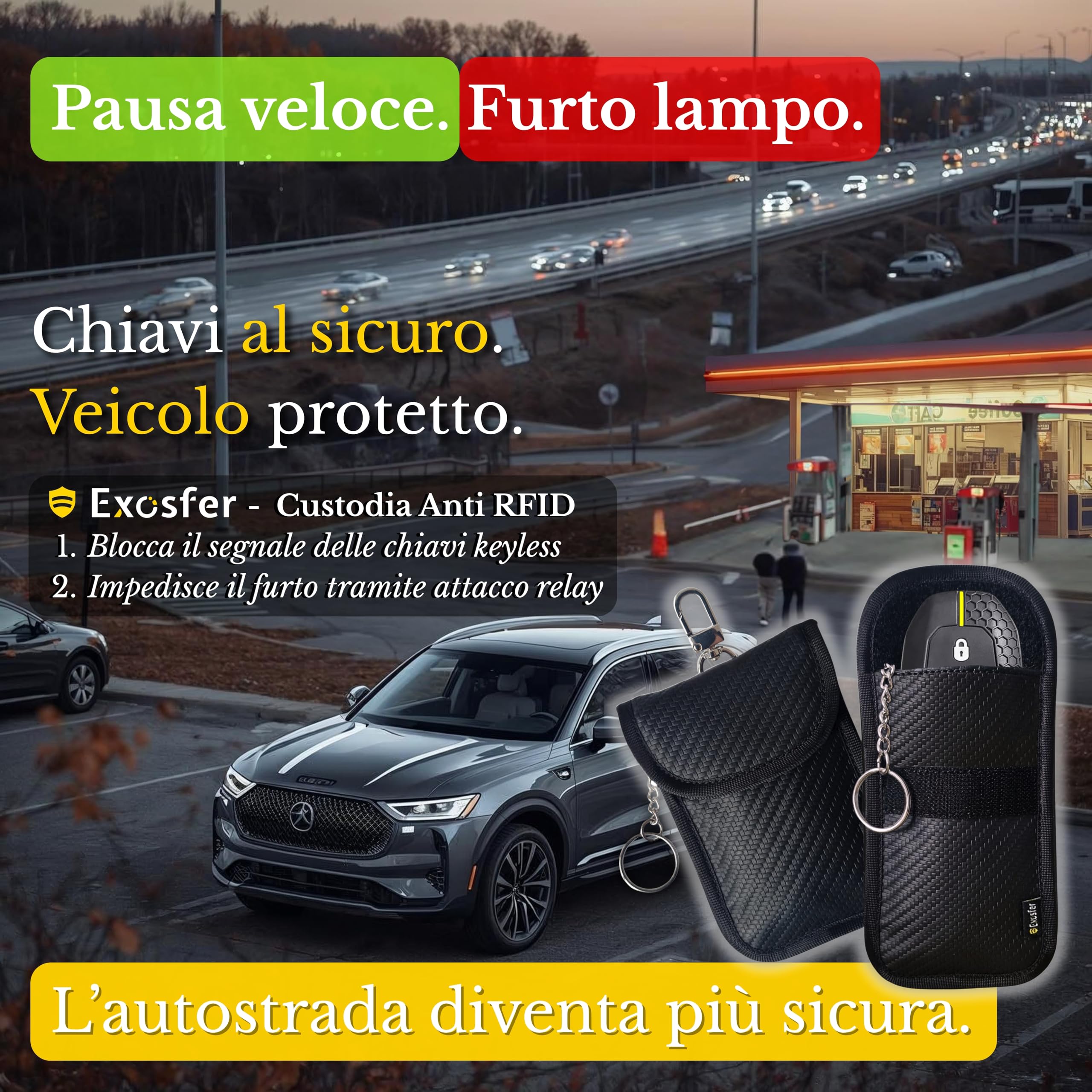 Custodia Anti RFID per Chiave Auto Keyless con Portachiavi, Gabbia di Faraday Antifurto Blocco Segnale Anti Relay Attack