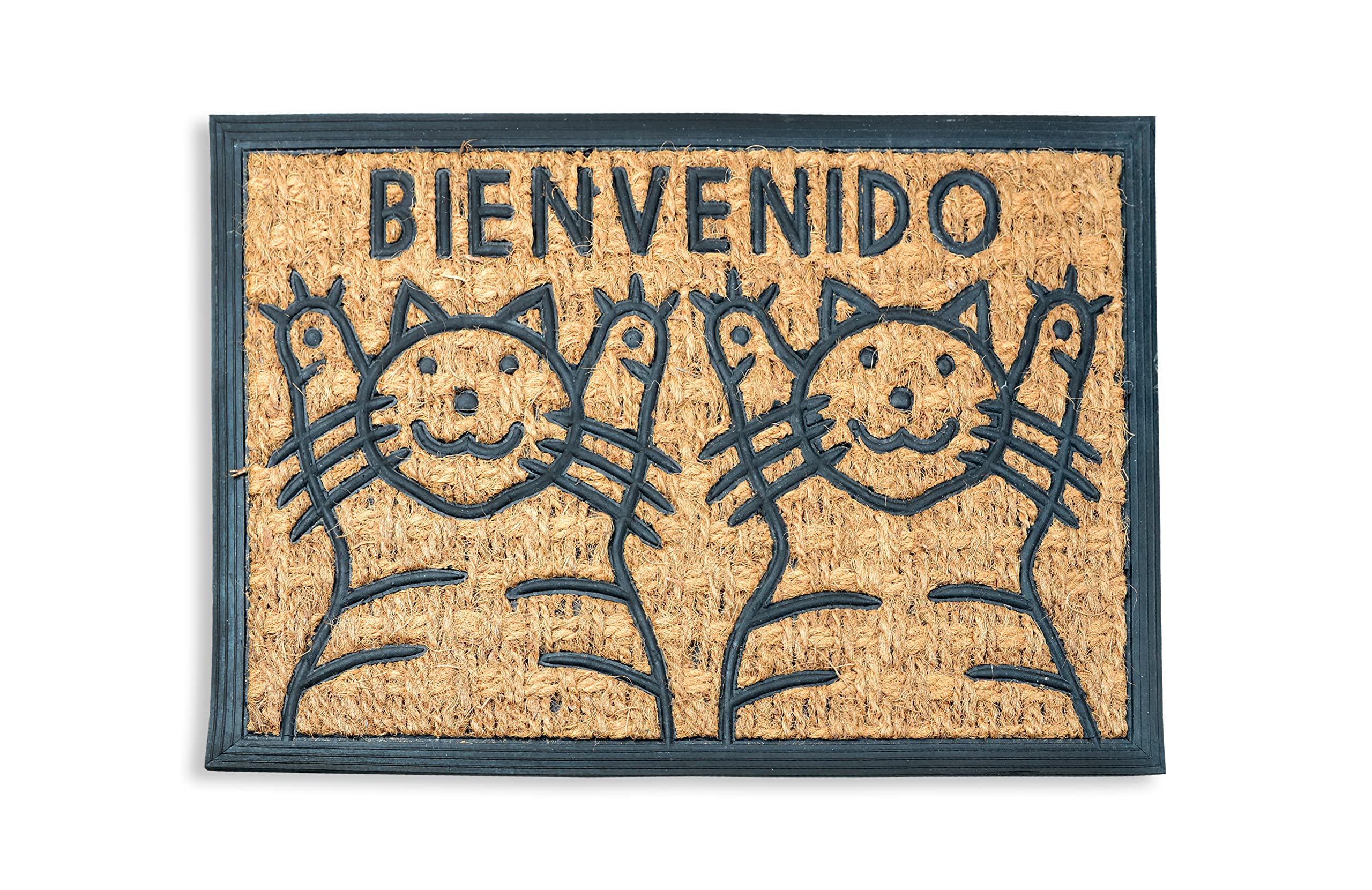 HERSIG - Felpudo Goma y Coco | Felpudo Original Rectangular Bienvenido Gatos Color Natural - 60x40 cm