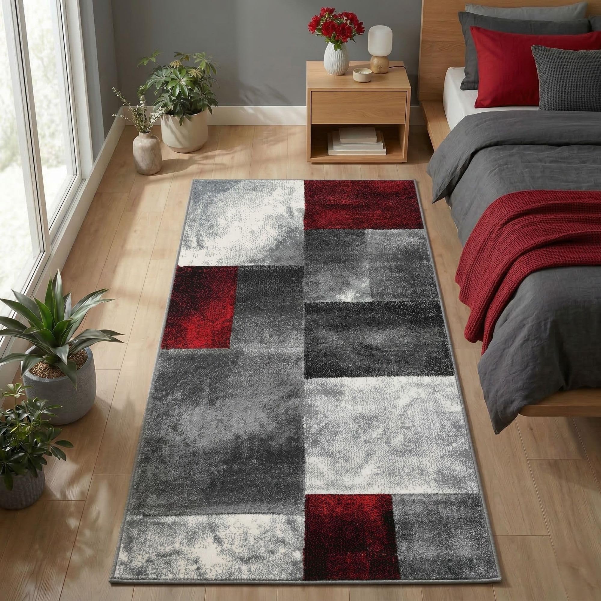 Carpetsale24 Teppich Kurzflor Konturenschnitt in Schwarz Grau Weiß - Kariertes Design, Extra Weich, Waschbar, Pflegeleicht - Für Wohnzimmer, Schlafzimmer, Esszimmer